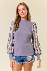 Stripe Popcorn Textured Puff Long Sleeve Top