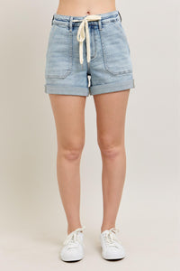 High Rise Cuffed Jogger Denim Shorts
