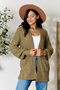 Falling For You Popcorn Cardigan in Olive