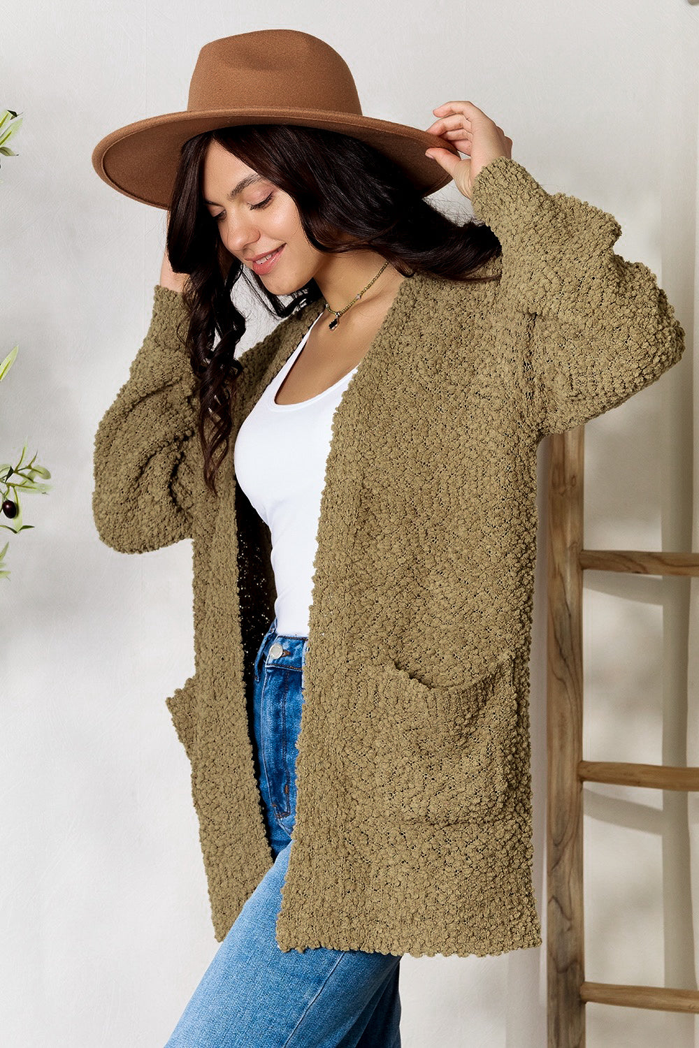 Falling For You Popcorn Cardigan in Olive