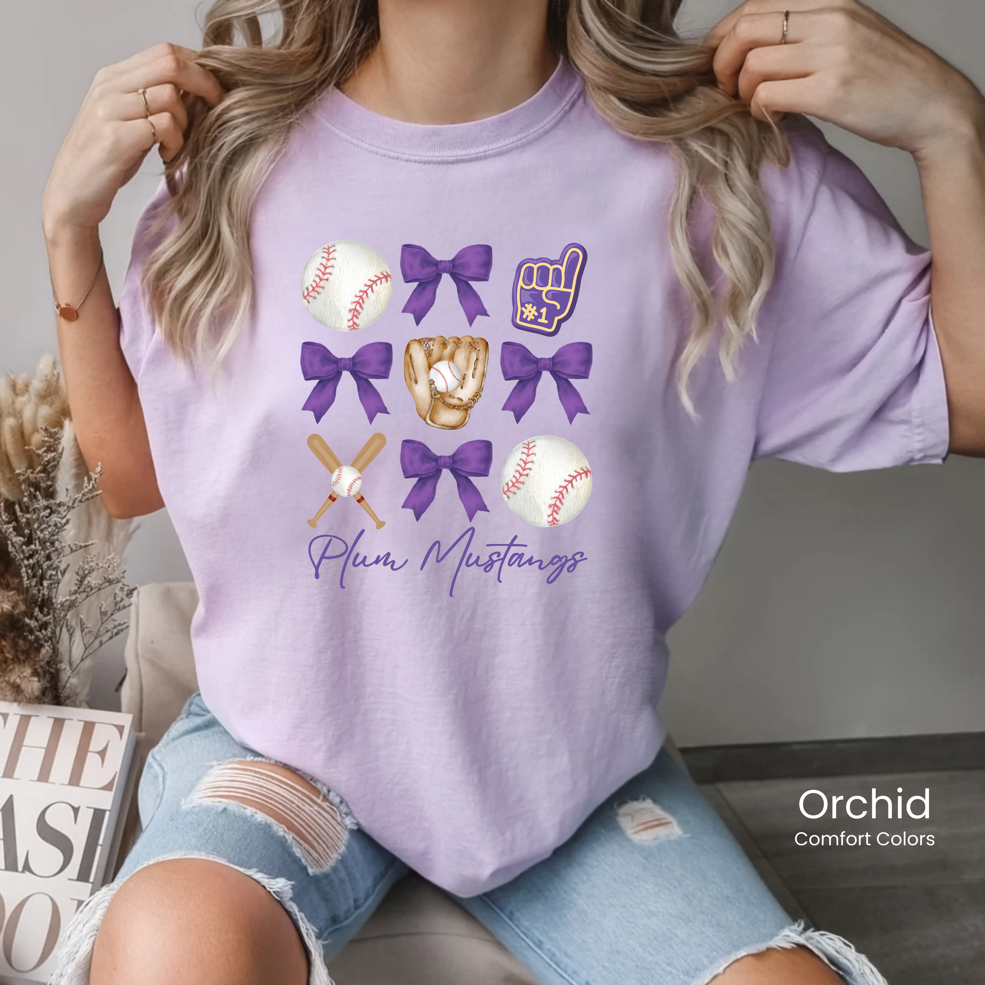 Comfort Colors Mustangs Baseball & Bows Tee