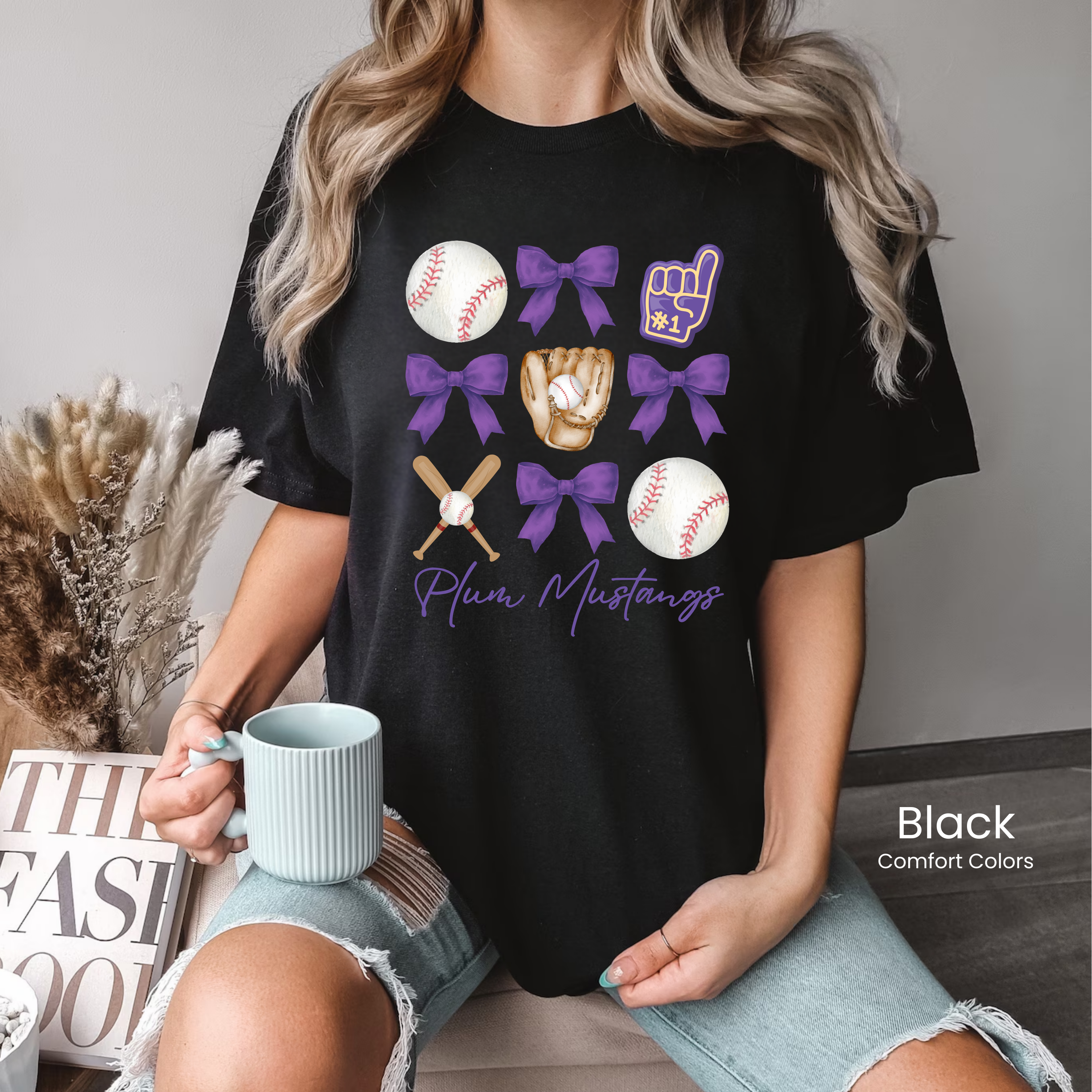Comfort Colors Mustangs Baseball & Bows Tee