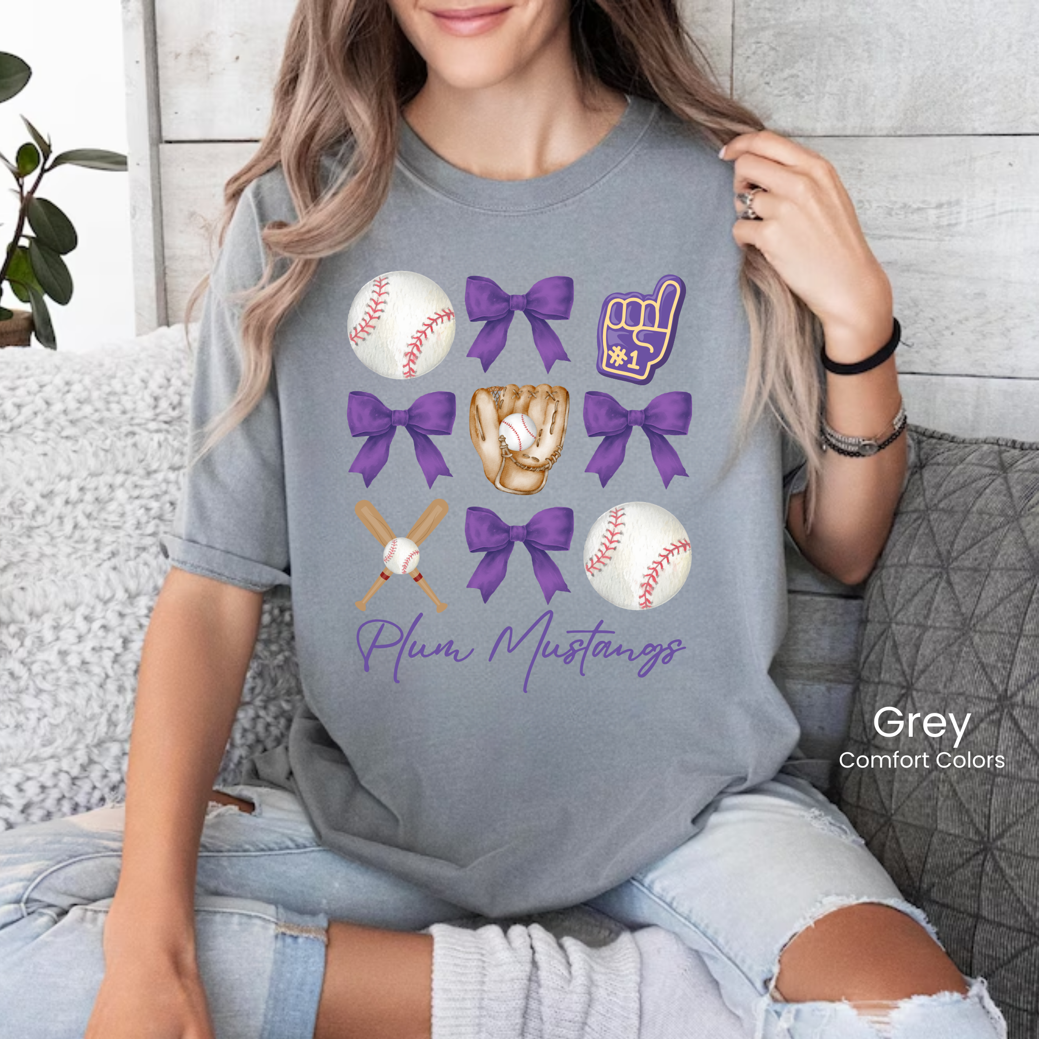 Comfort Colors Mustangs Baseball & Bows Tee