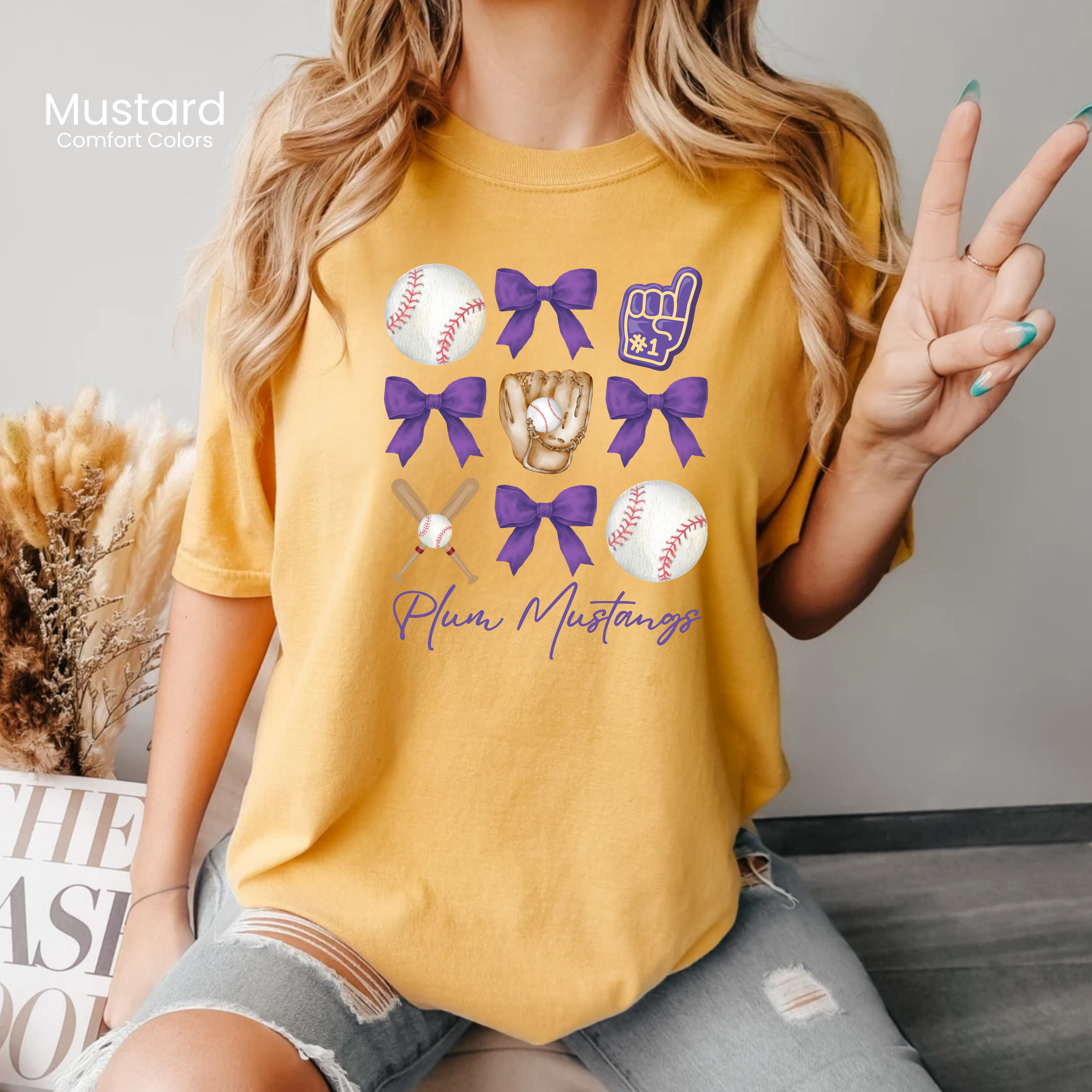 Comfort Colors Mustangs Baseball & Bows Tee