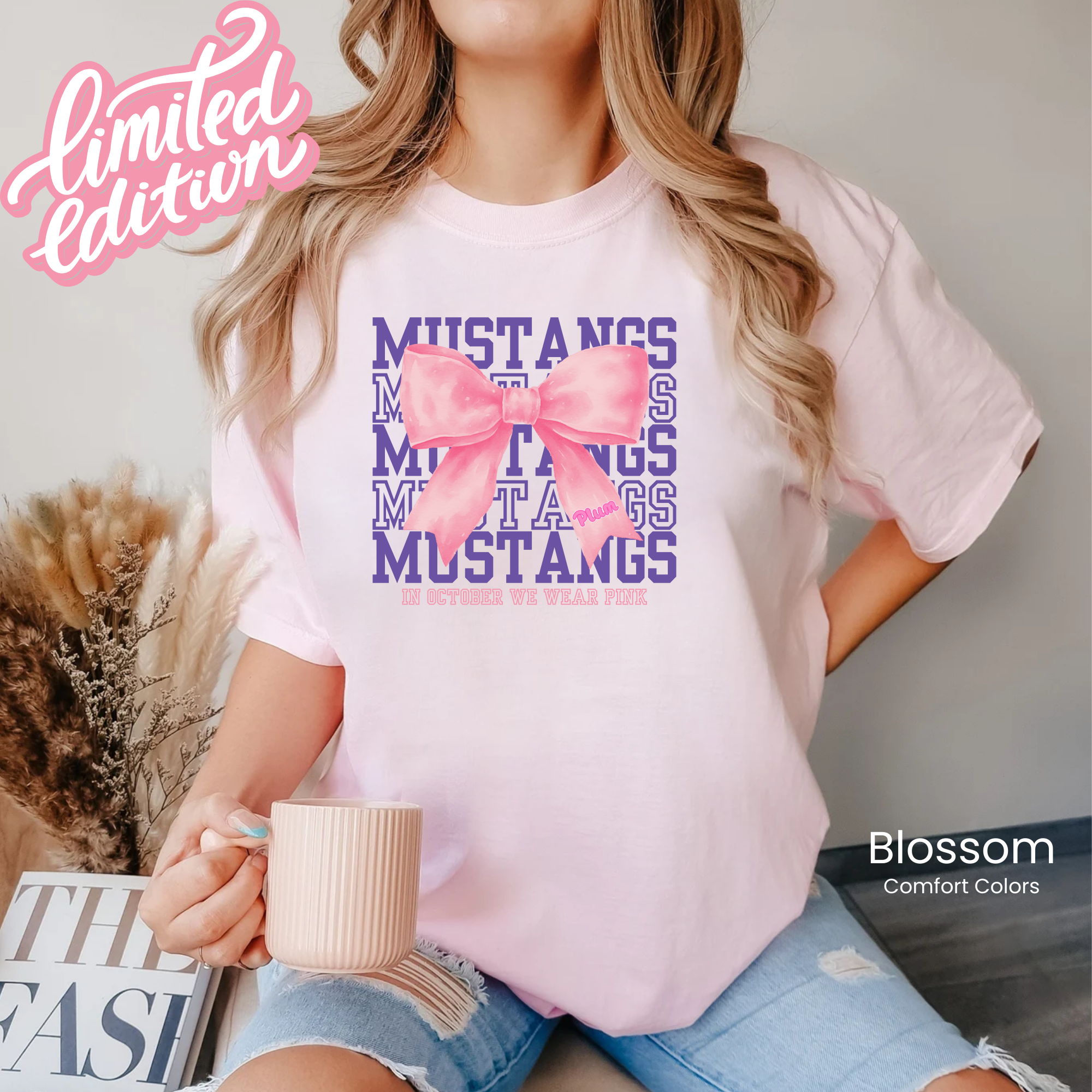 Comfort Colors Mustangs PINK Bow Tee