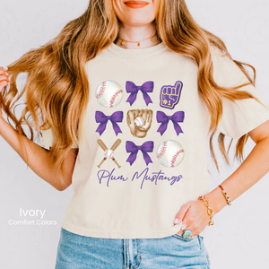 Comfort Colors Boxy Crop Mustangs Baseball & Bows Tee