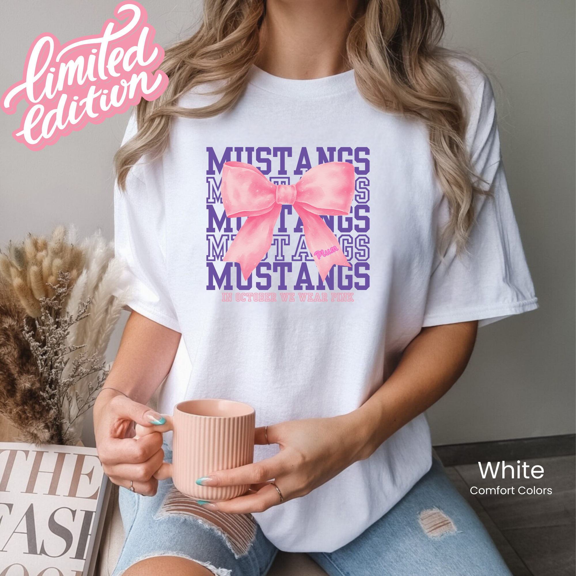 Comfort Colors Mustangs PINK Bow Tee