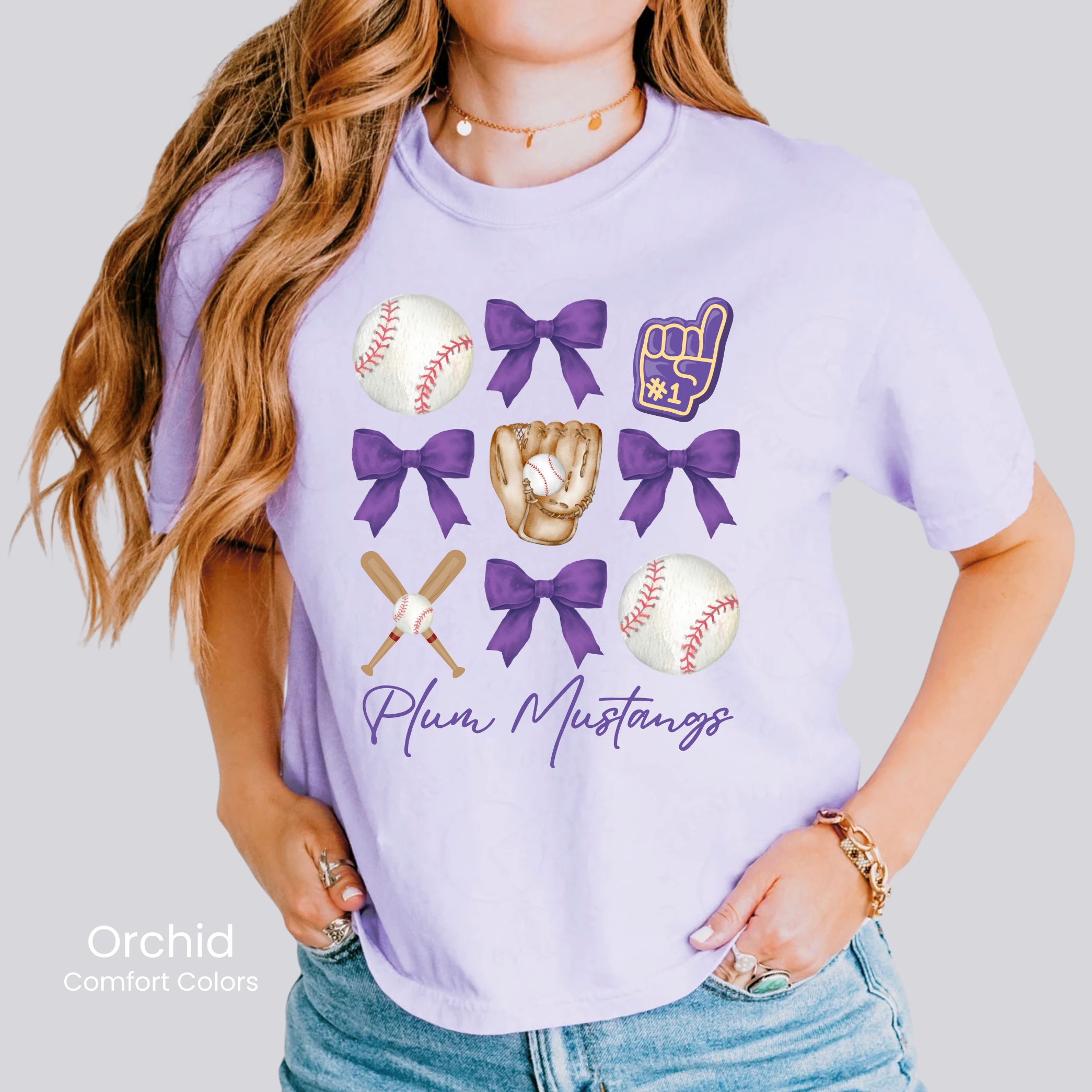 Comfort Colors Boxy Crop Mustangs Baseball & Bows Tee