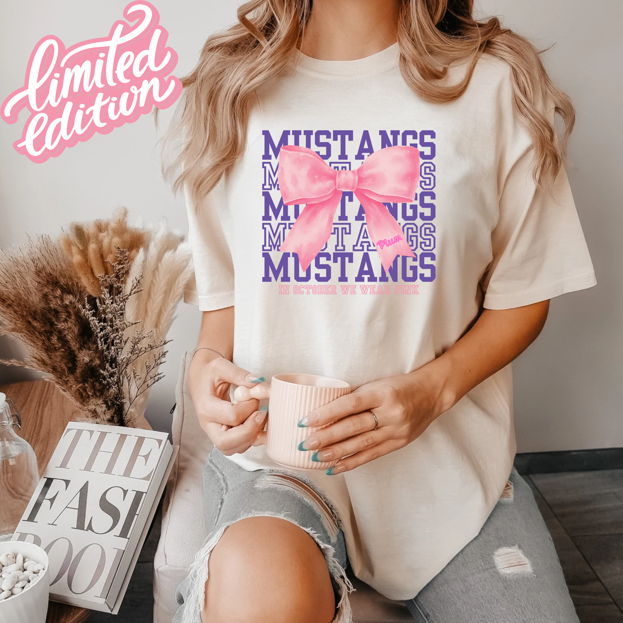 Comfort Colors Mustangs PINK Bow Tee