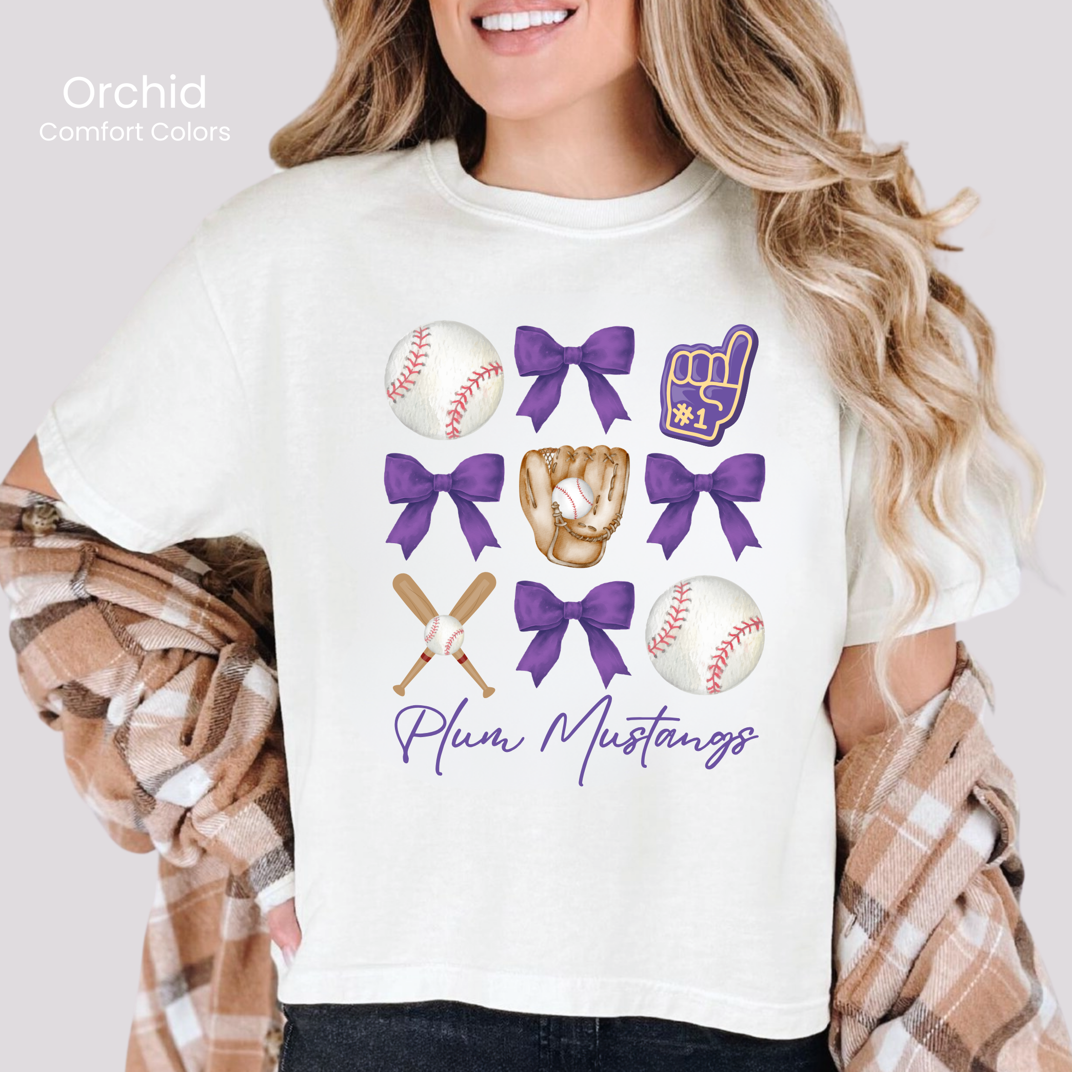Comfort Colors Boxy Crop Mustangs Baseball & Bows Tee