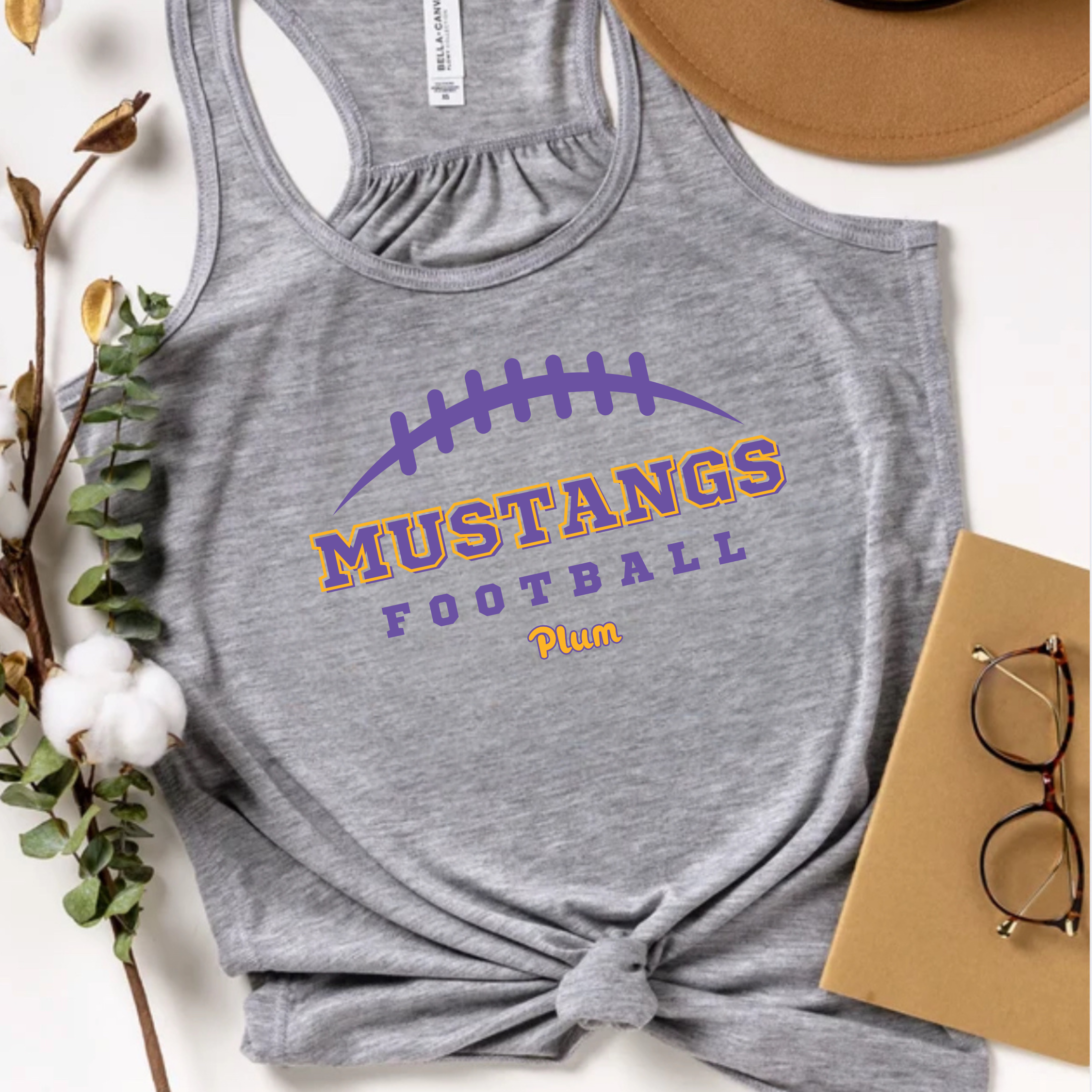 Plum Mustangs Football Flowy Racerback Tank