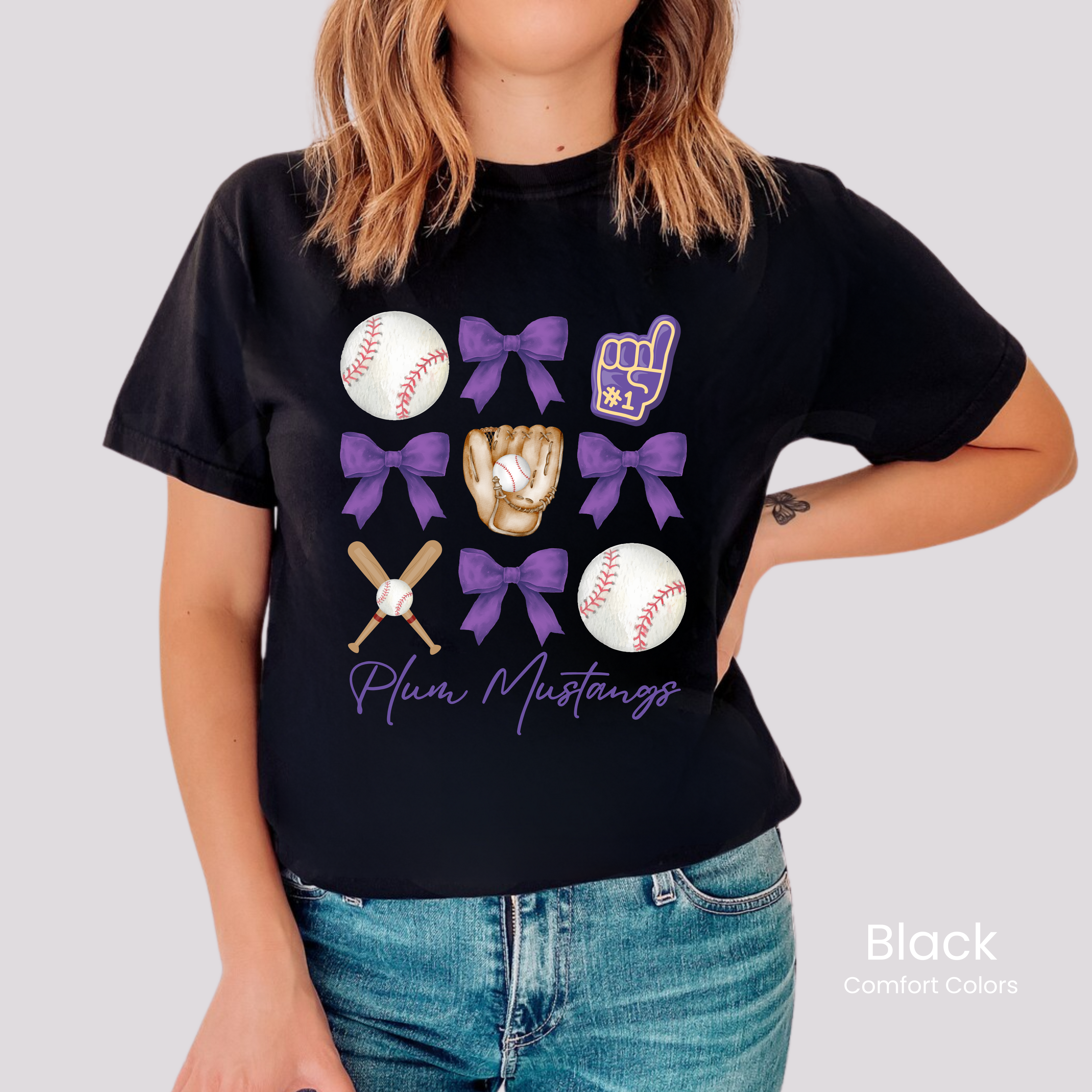 Comfort Colors Boxy Crop Mustangs Baseball & Bows Tee