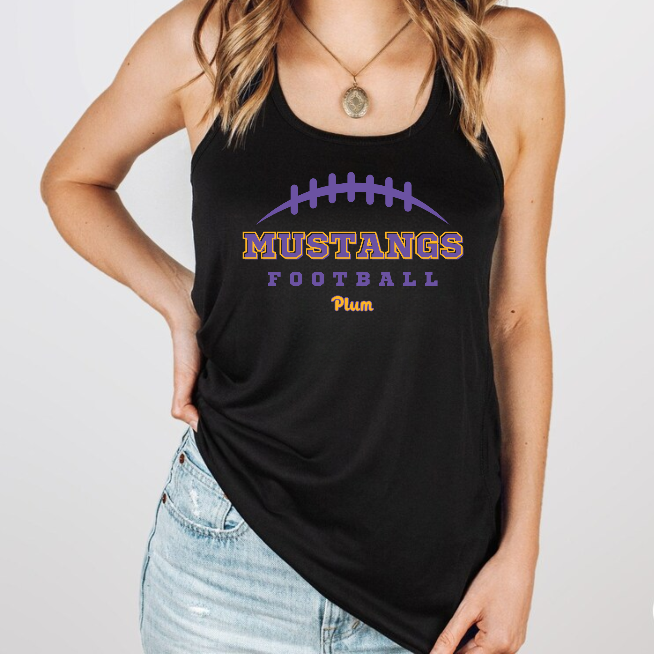Plum Mustangs Football Flowy Racerback Tank