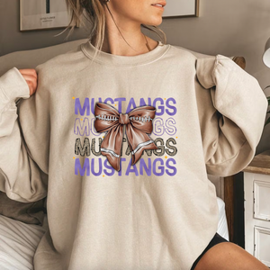 Gildan Softstyle Mustangs Watercolor Football Bow Sweatshirt