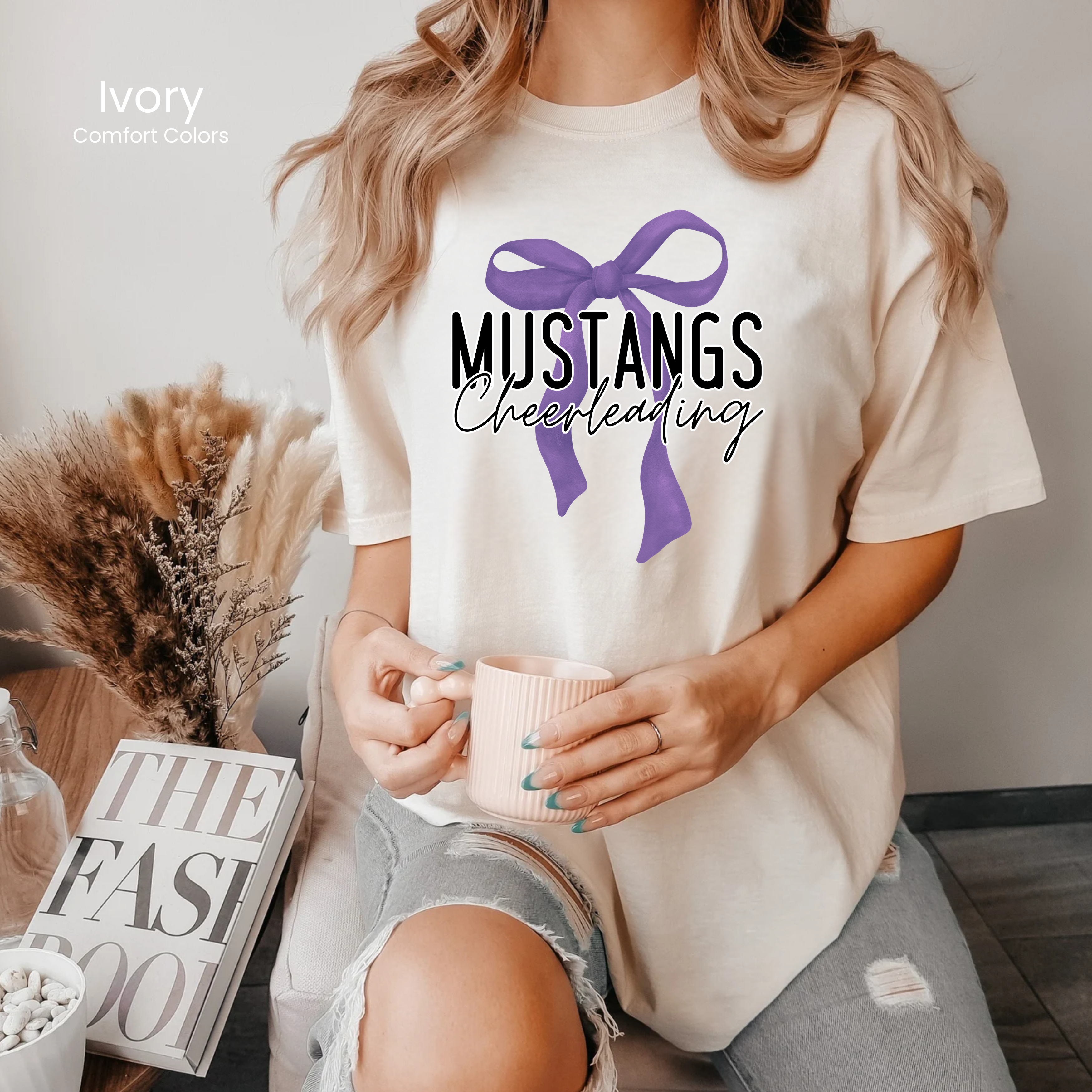 Comfort Colors Mustangs Cheerleading Bow Tee