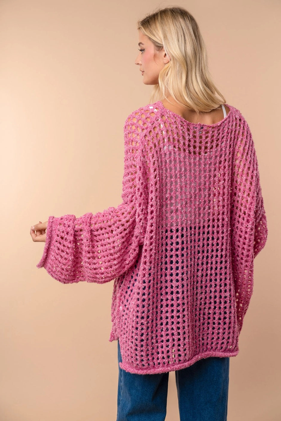 Pink Open Knit Pullover