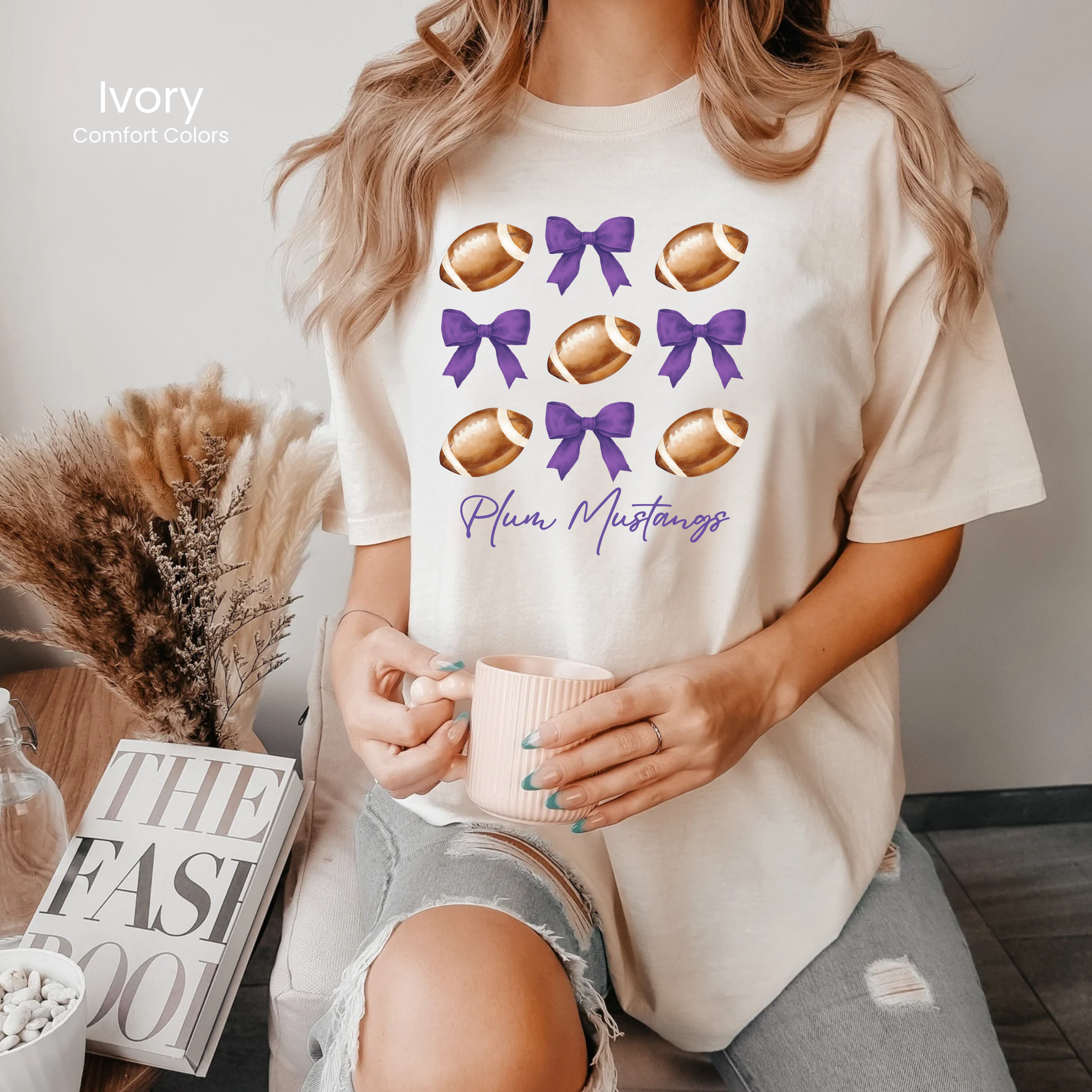 Comfort Colors Mustang Footballs & Bows Tee