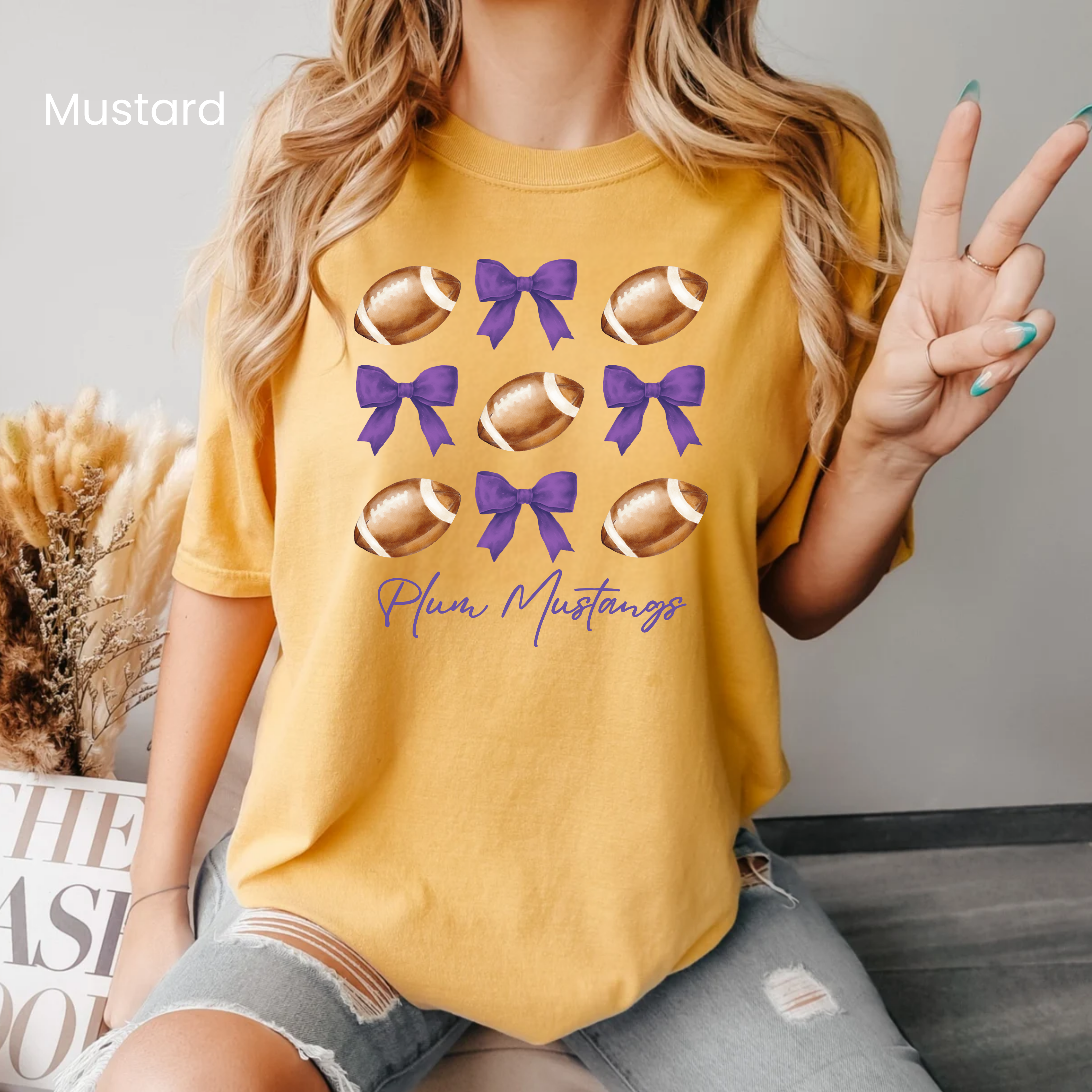 Comfort Colors Mustang Footballs & Bows Tee