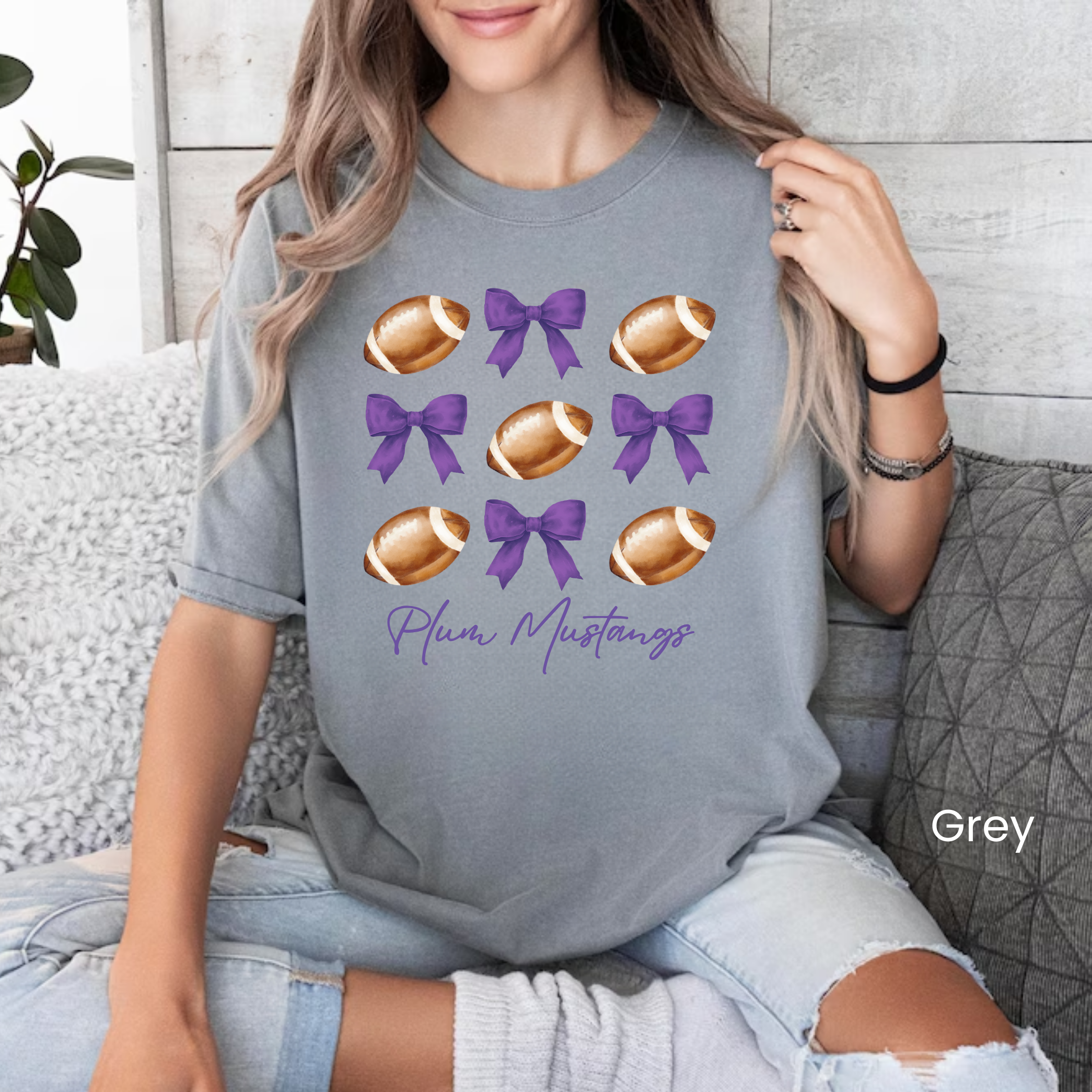 Comfort Colors Mustang Footballs & Bows Tee