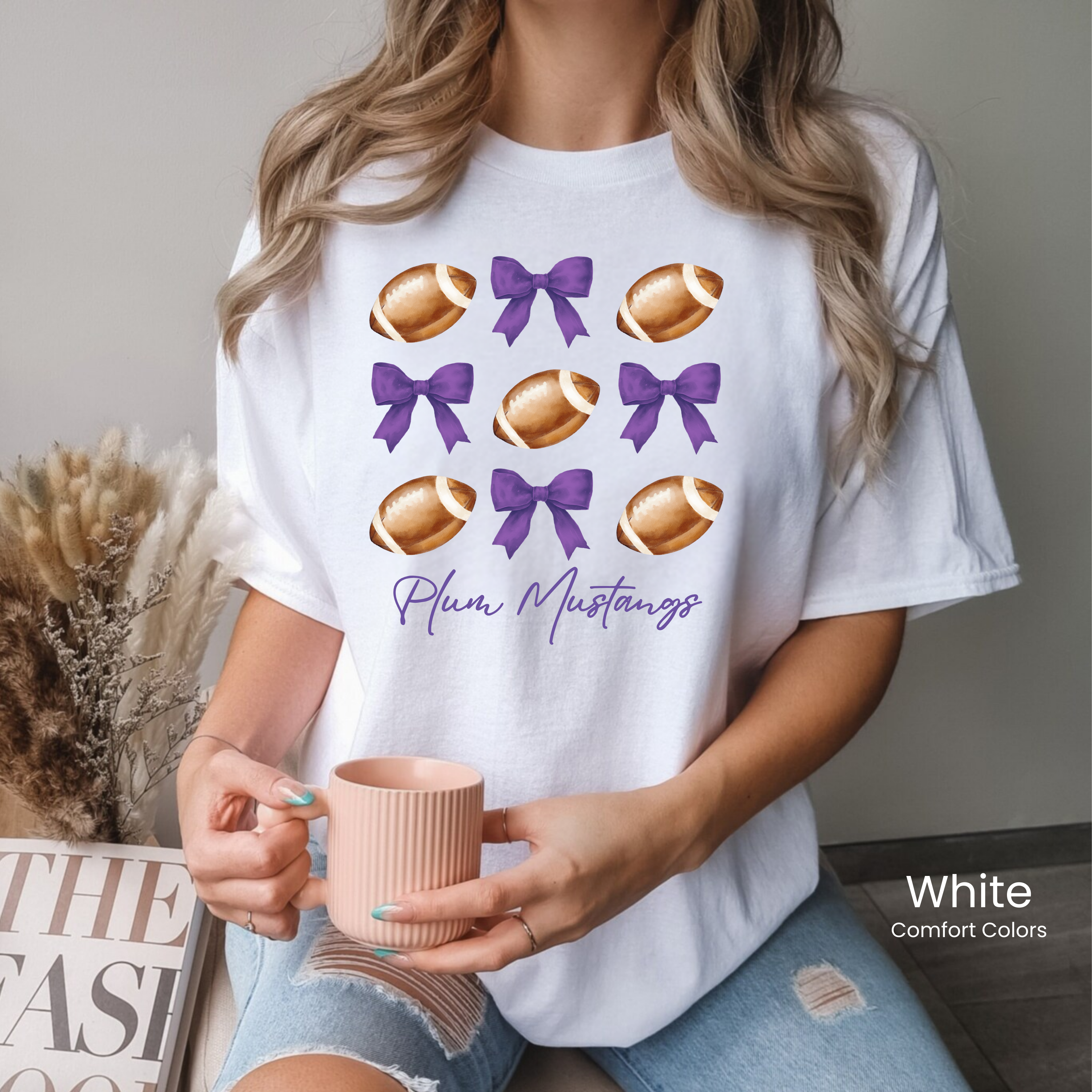 Comfort Colors Mustang Footballs & Bows Tee