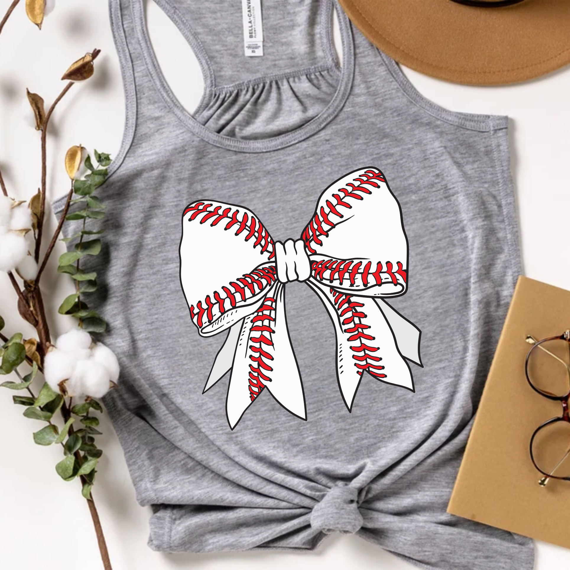 Baseball Bow Flowy Racerback Tank