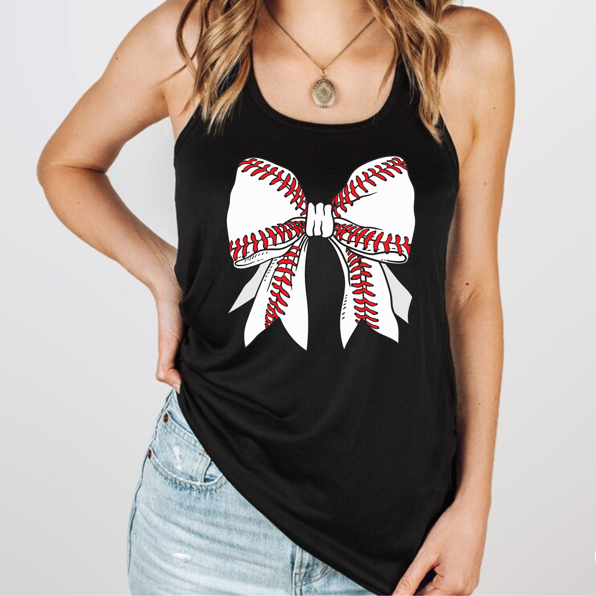 Baseball Bow Flowy Racerback Tank