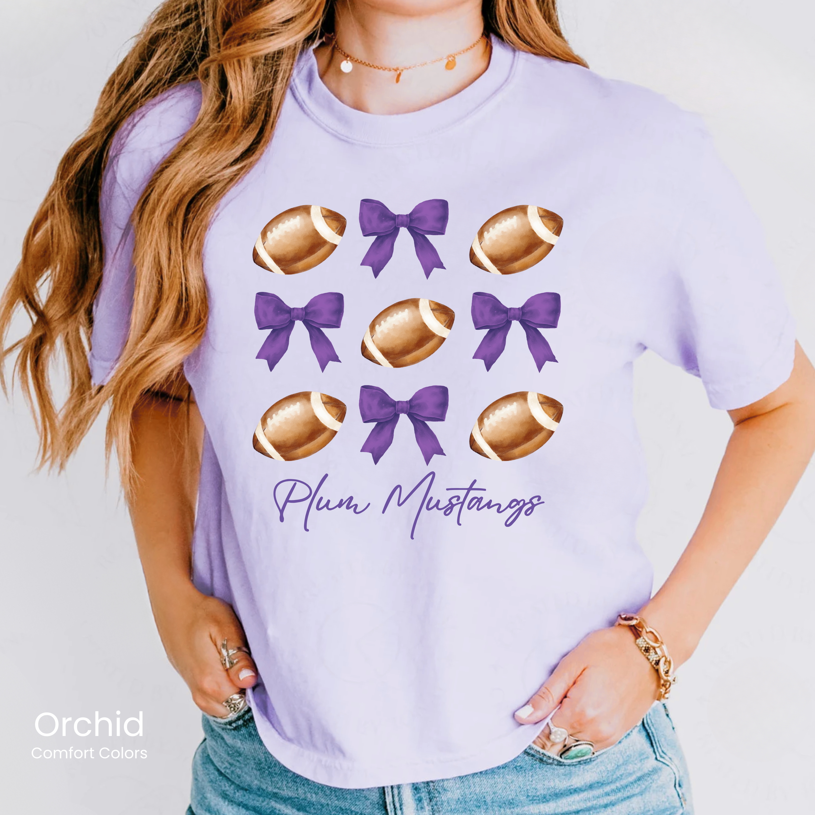 Comfort Colors Boxy Crop Mustang Footballs & Bows Tee