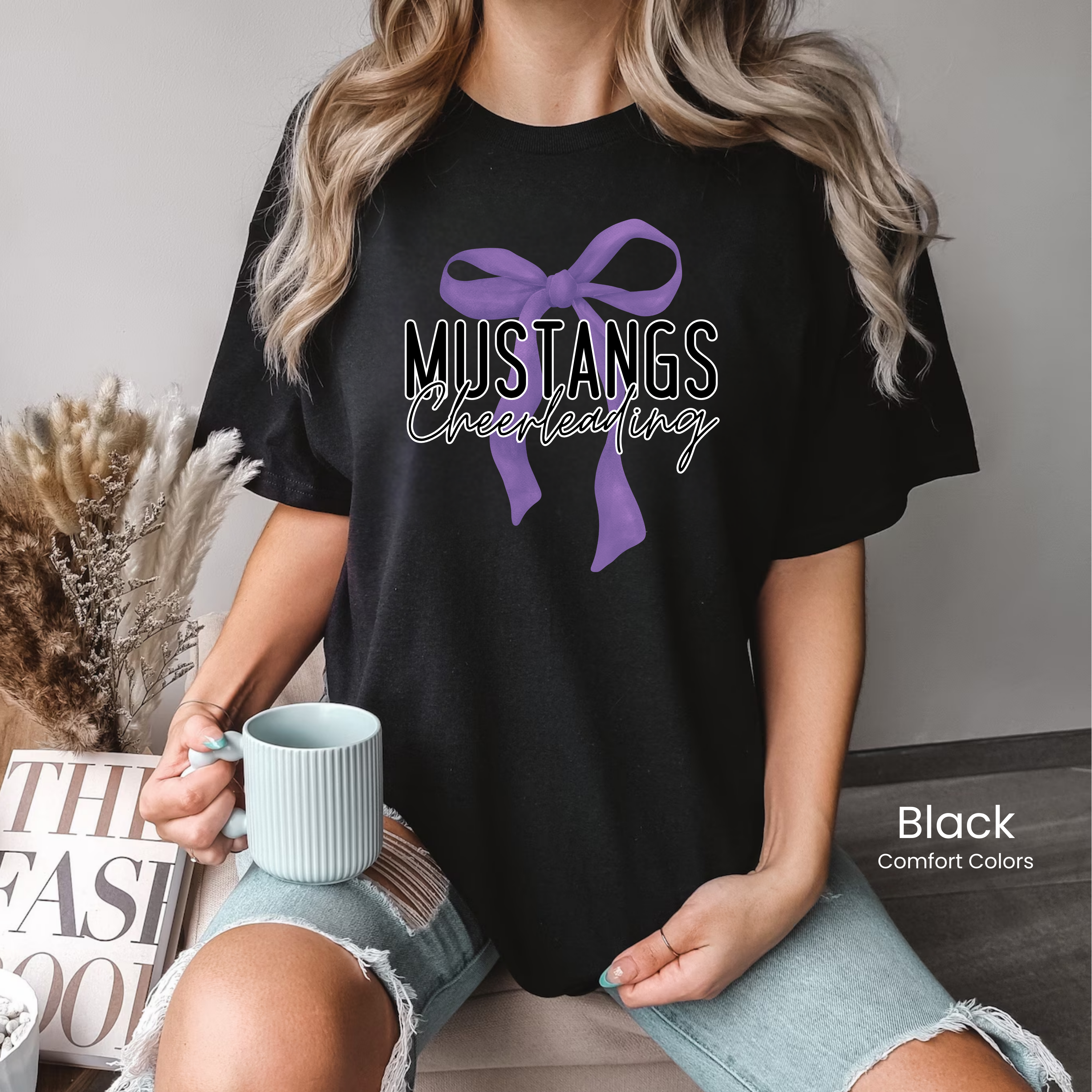 Comfort Colors Mustangs Cheerleading Bow Tee