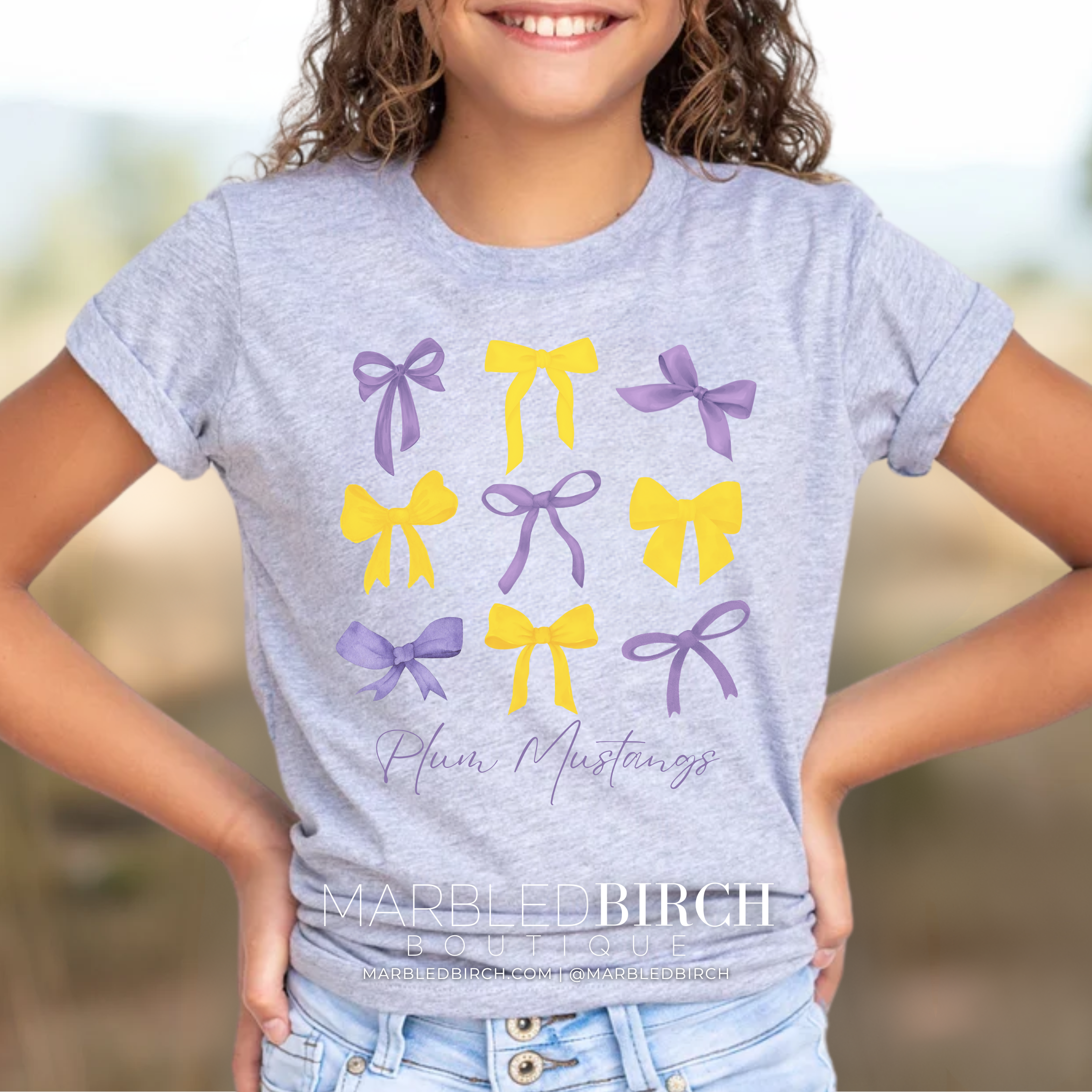 Youth Plum Mustang Bows Tee