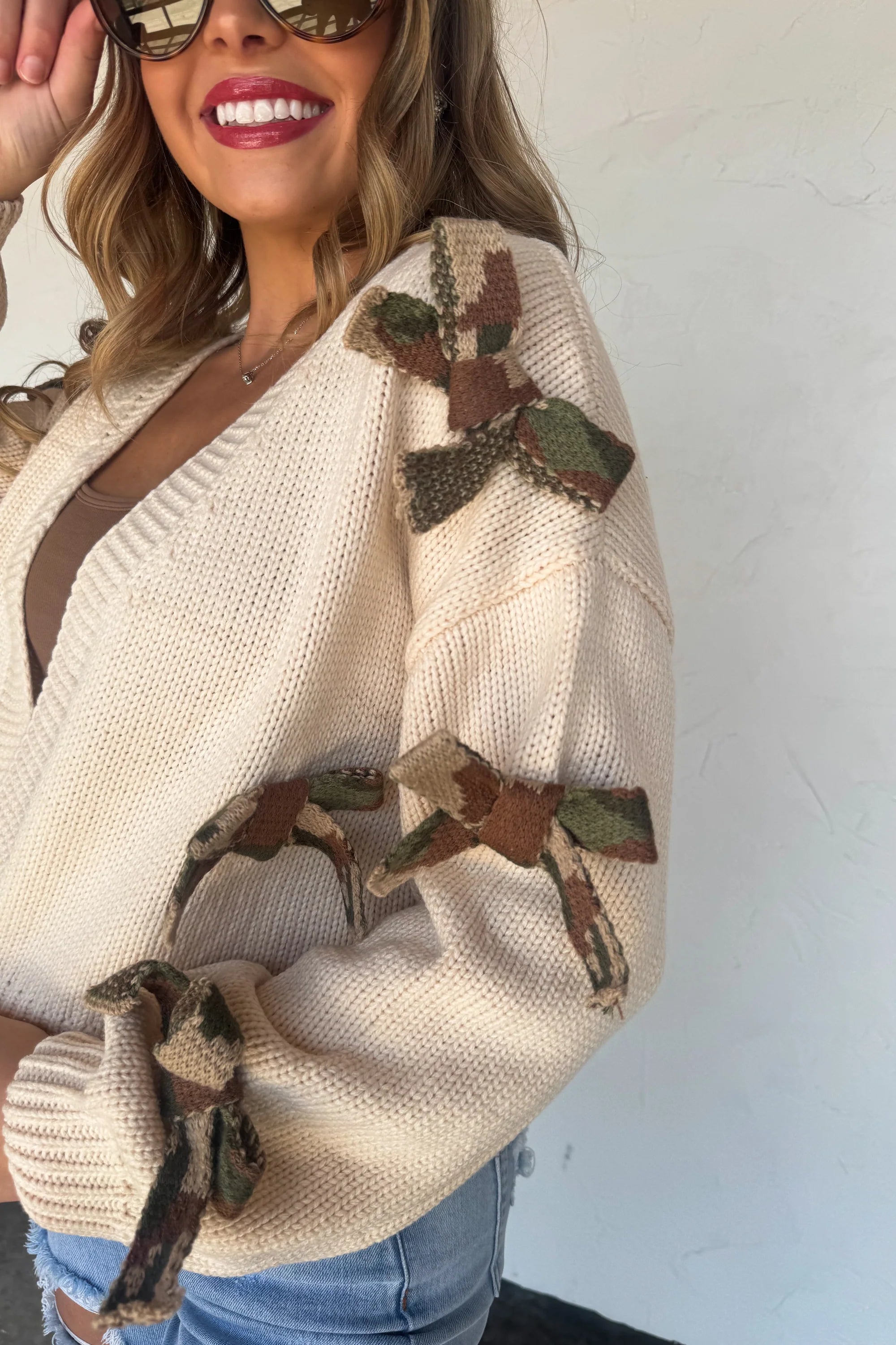 Sloane Camo Bow Crop Cardigan