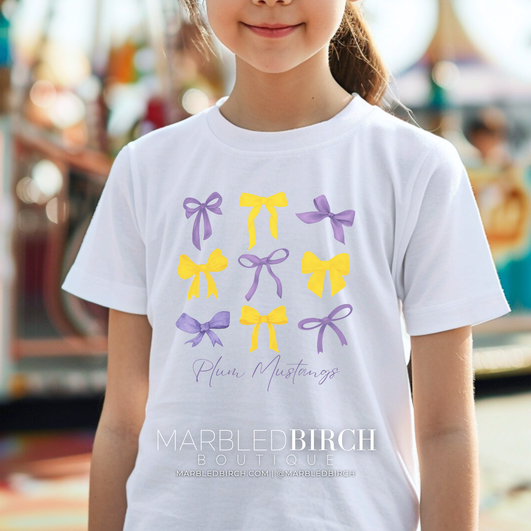 Youth Plum Mustang Bows Tee