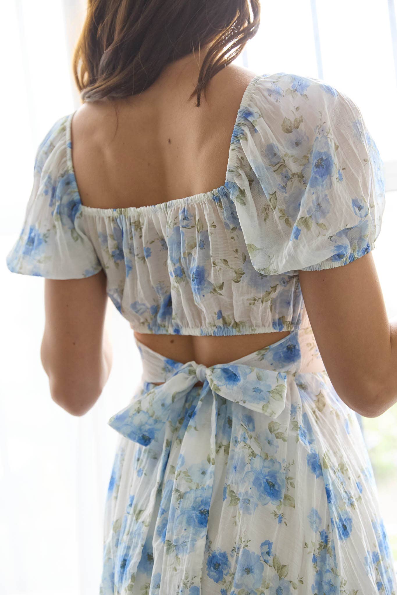 Blue Floral Corset Back Tie Mini Dress