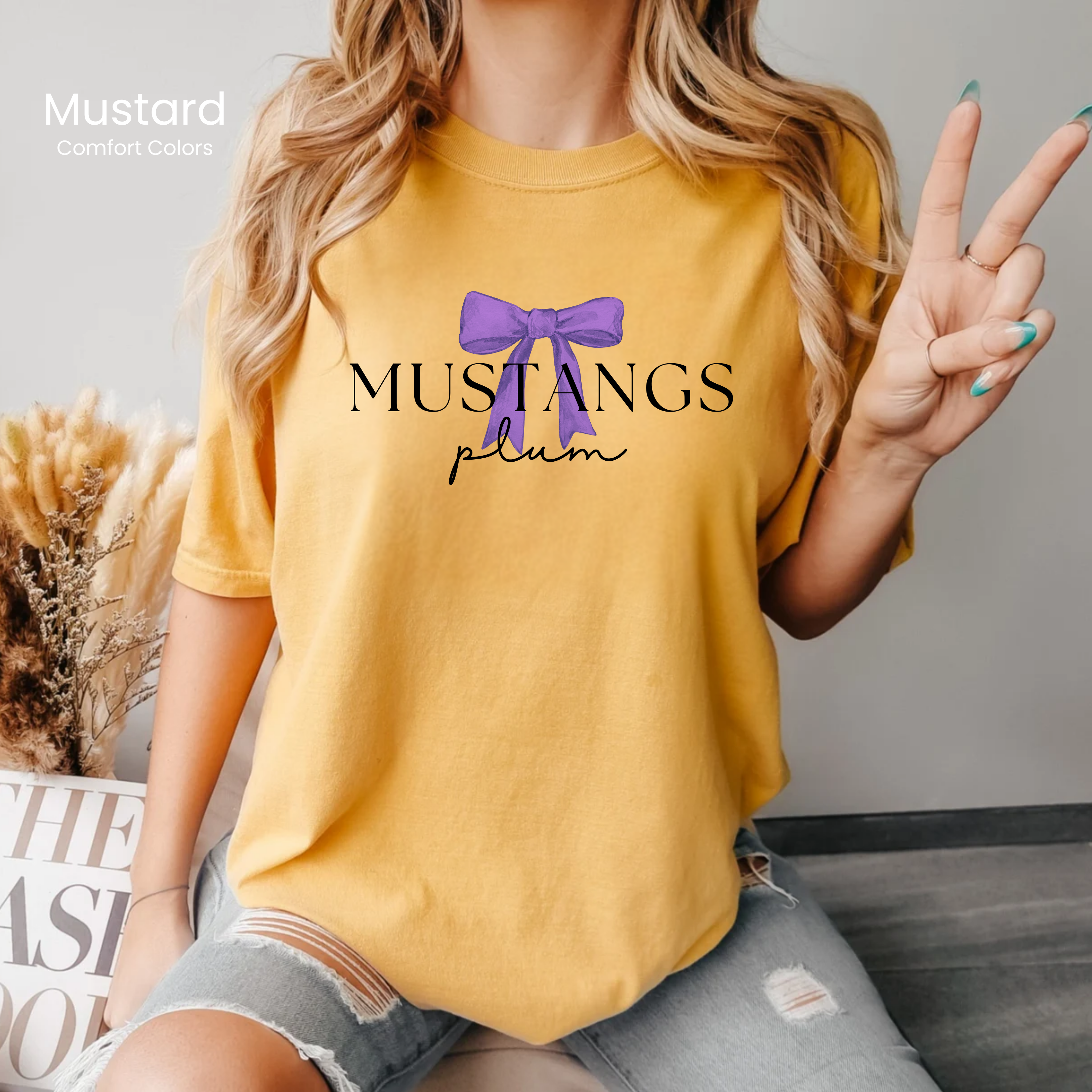 Comfort Colors Plum Mustangs Bow Tee
