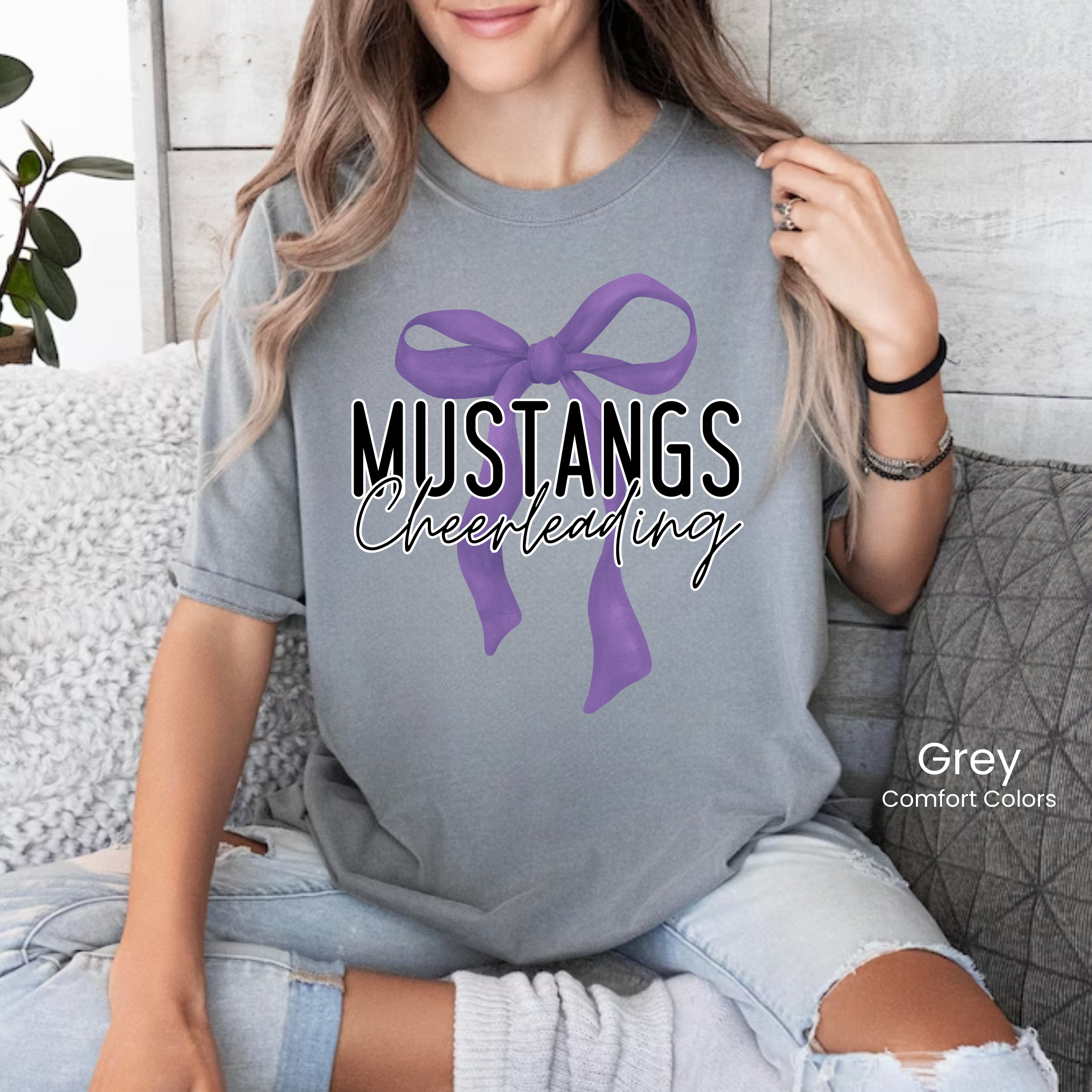 Comfort Colors Mustangs Cheerleading Bow Tee