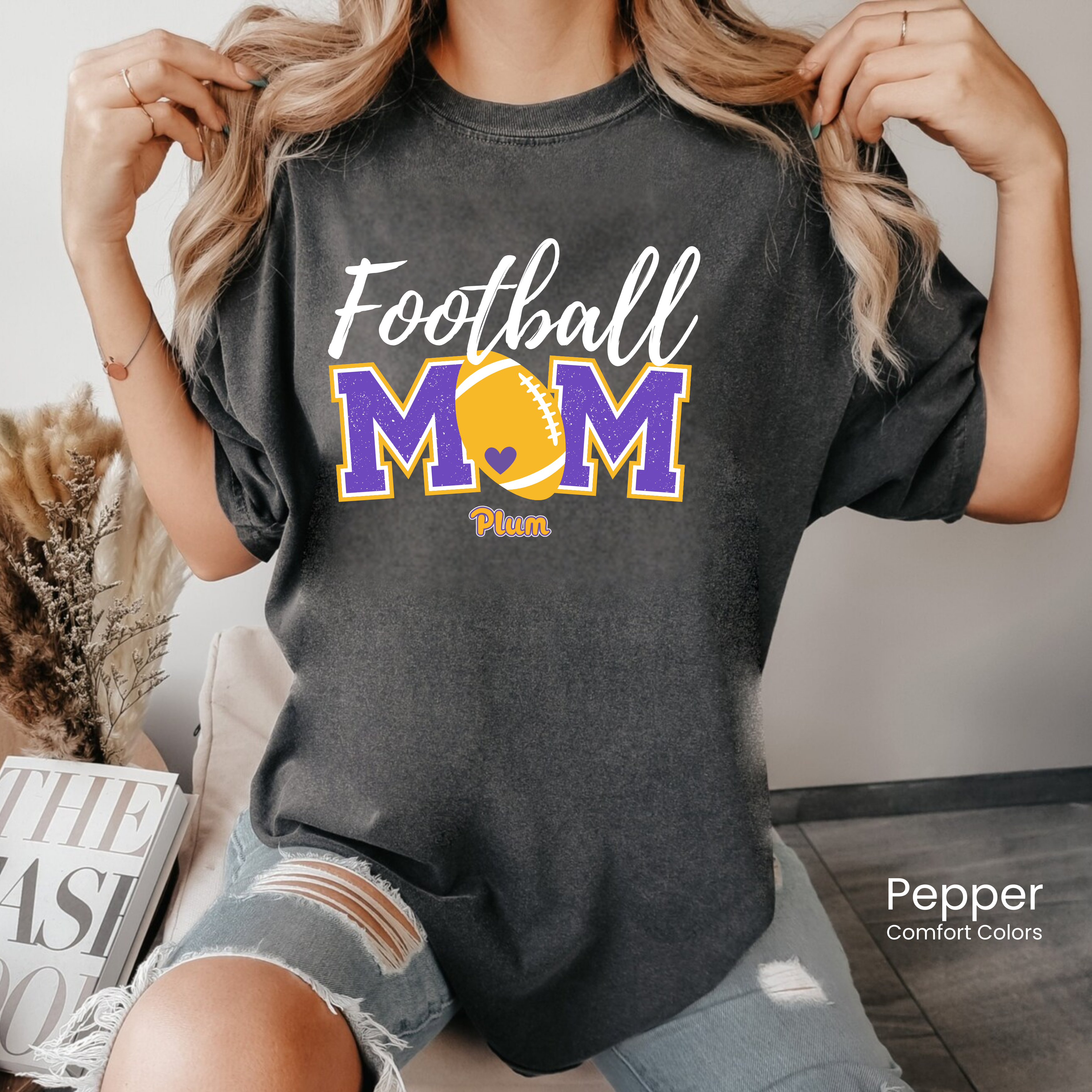 Comfort Colors Plum Football Mom Tee