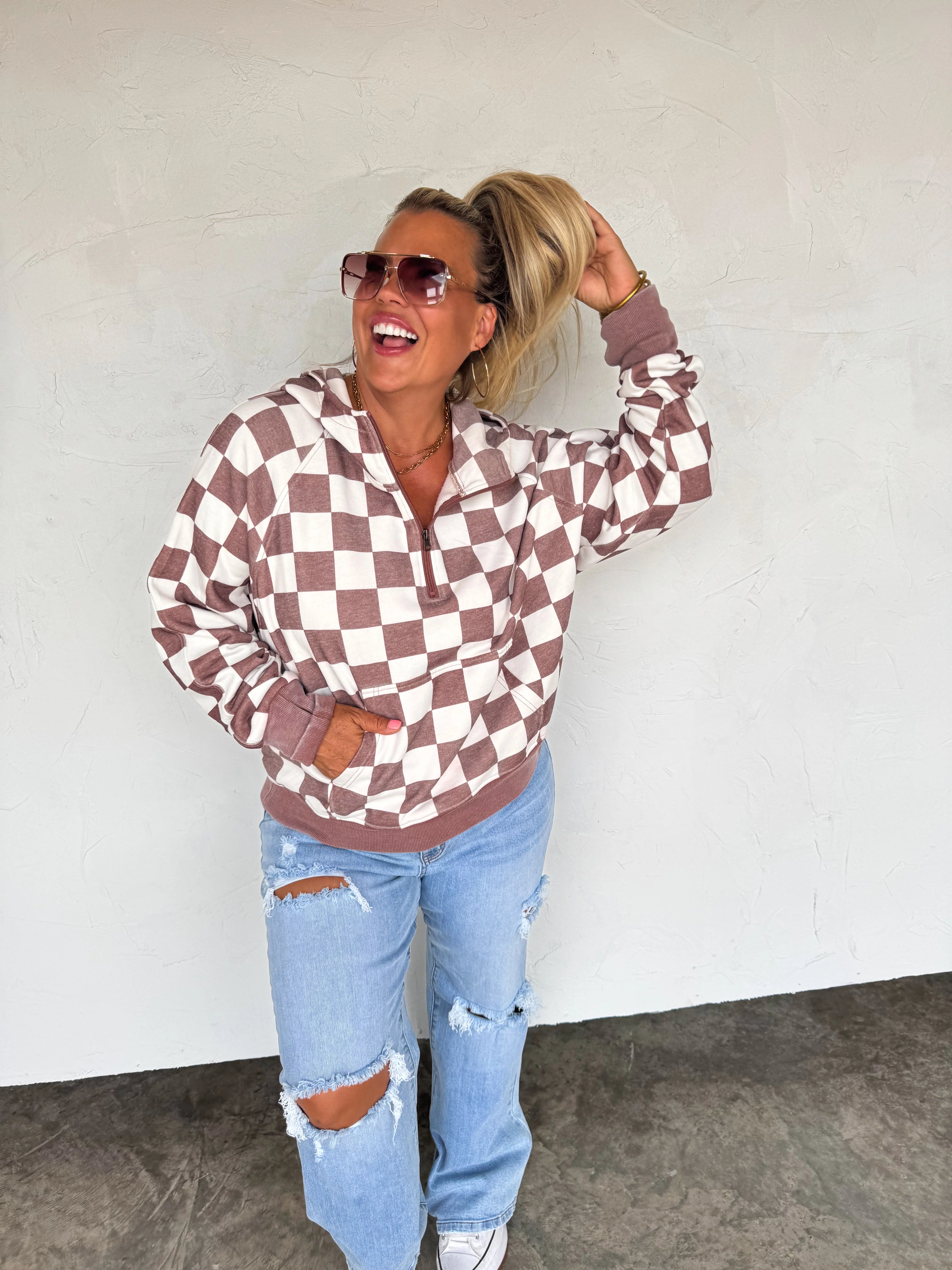 {PRE-ORDER} Easy Does it Pullover in Brown Checker