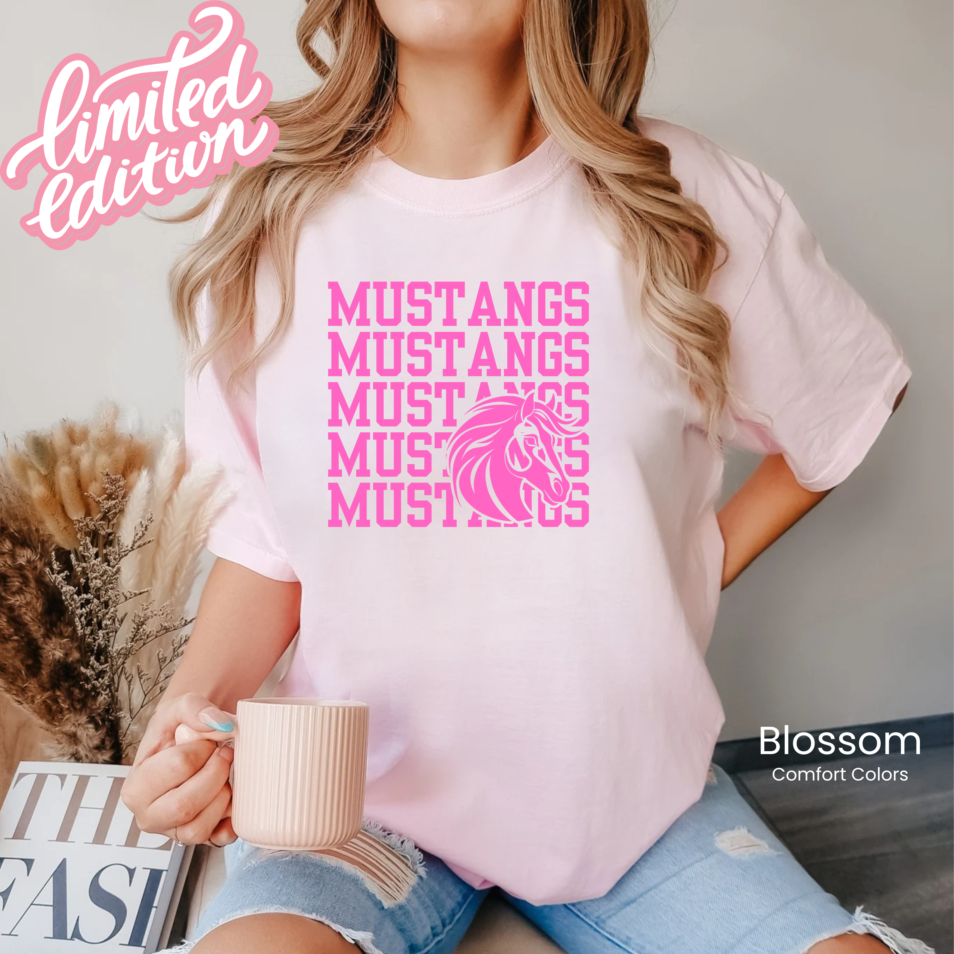 Comfort Colors PINK Mustangs On Repeat Tee