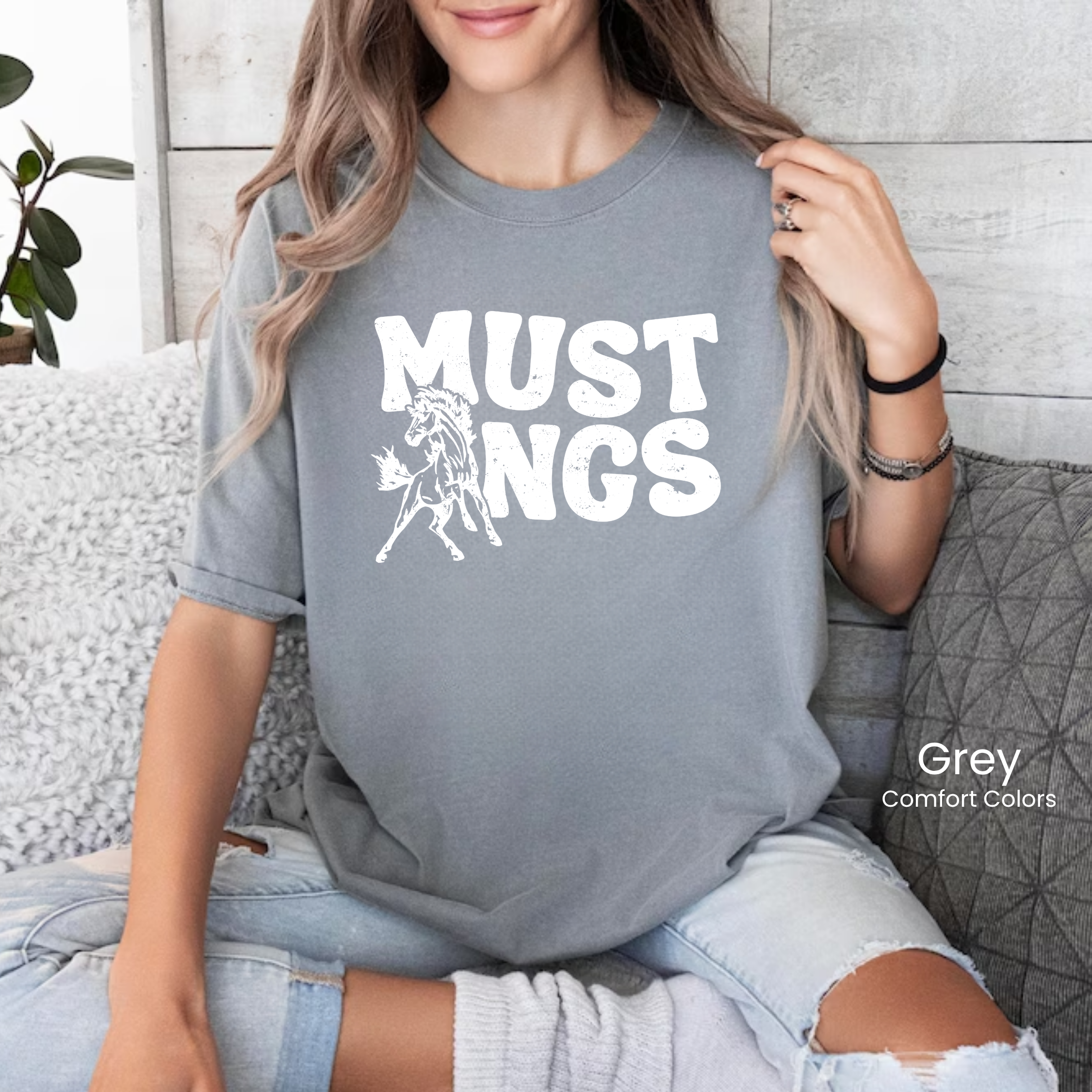 Comfort Colors White Groovy Mustangs Tee