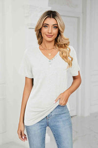 Button Me Up V-Neck Tee in White