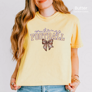 Comfort Colors Boxy Crop Mustangs Football Bow Tee