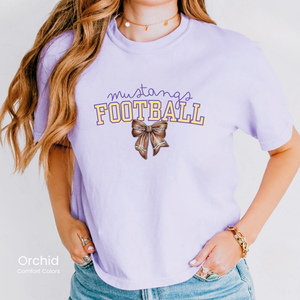 Comfort Colors Boxy Crop Mustangs Football Bow Tee