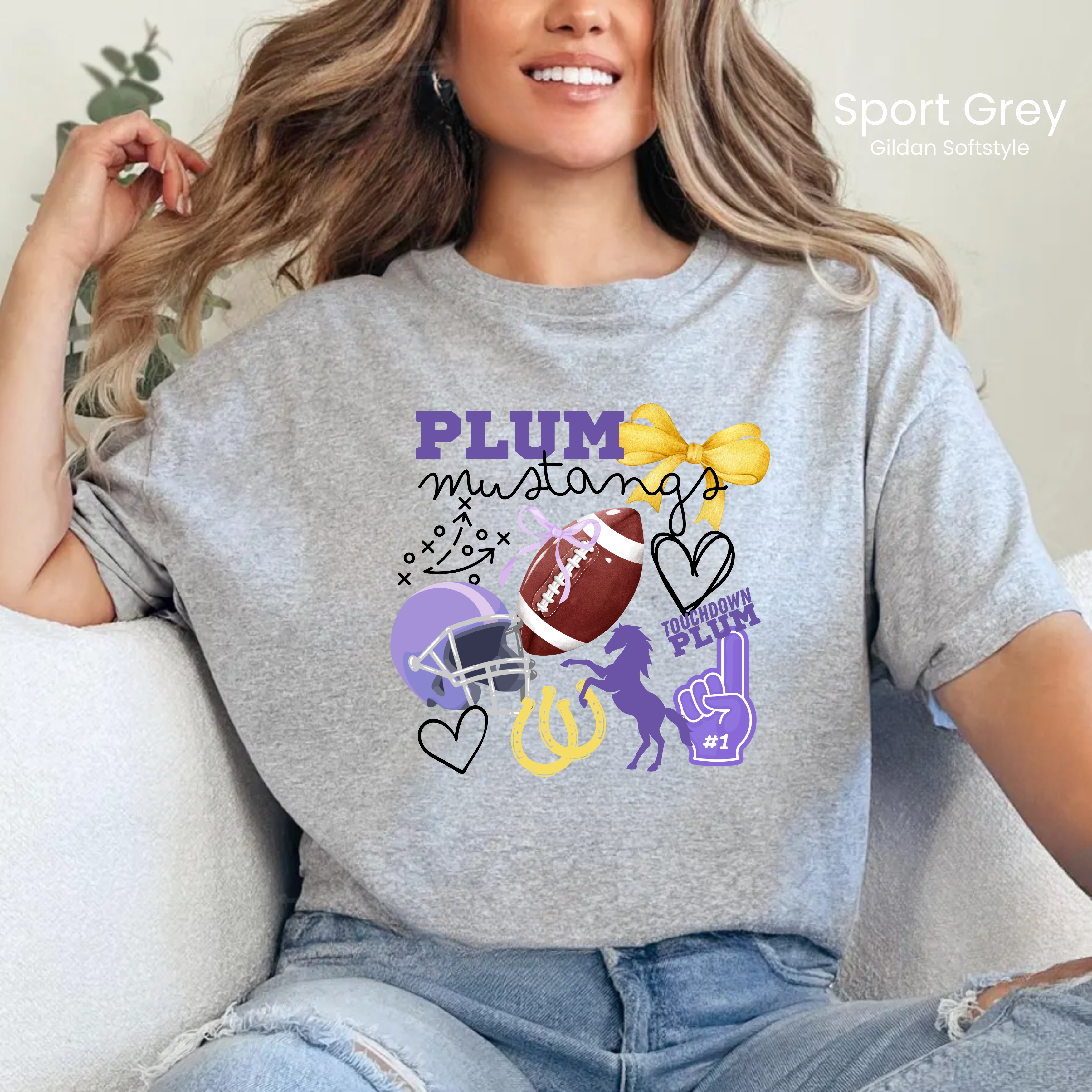 Gildan Softstyle Preppy Mustangs Football Tee