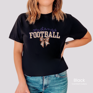 Comfort Colors Boxy Crop Mustangs Football Bow Tee