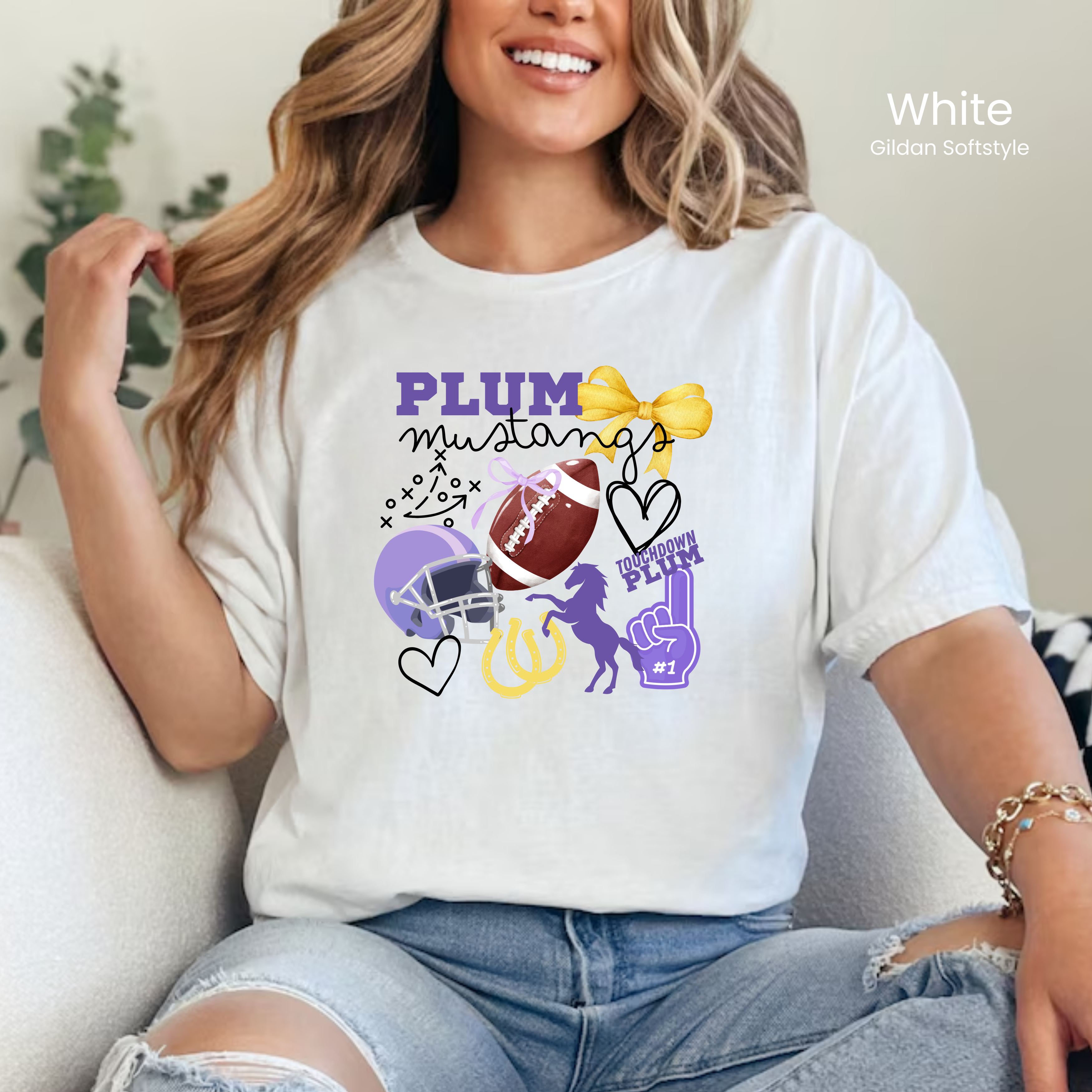 Gildan Softstyle Preppy Mustangs Football Tee