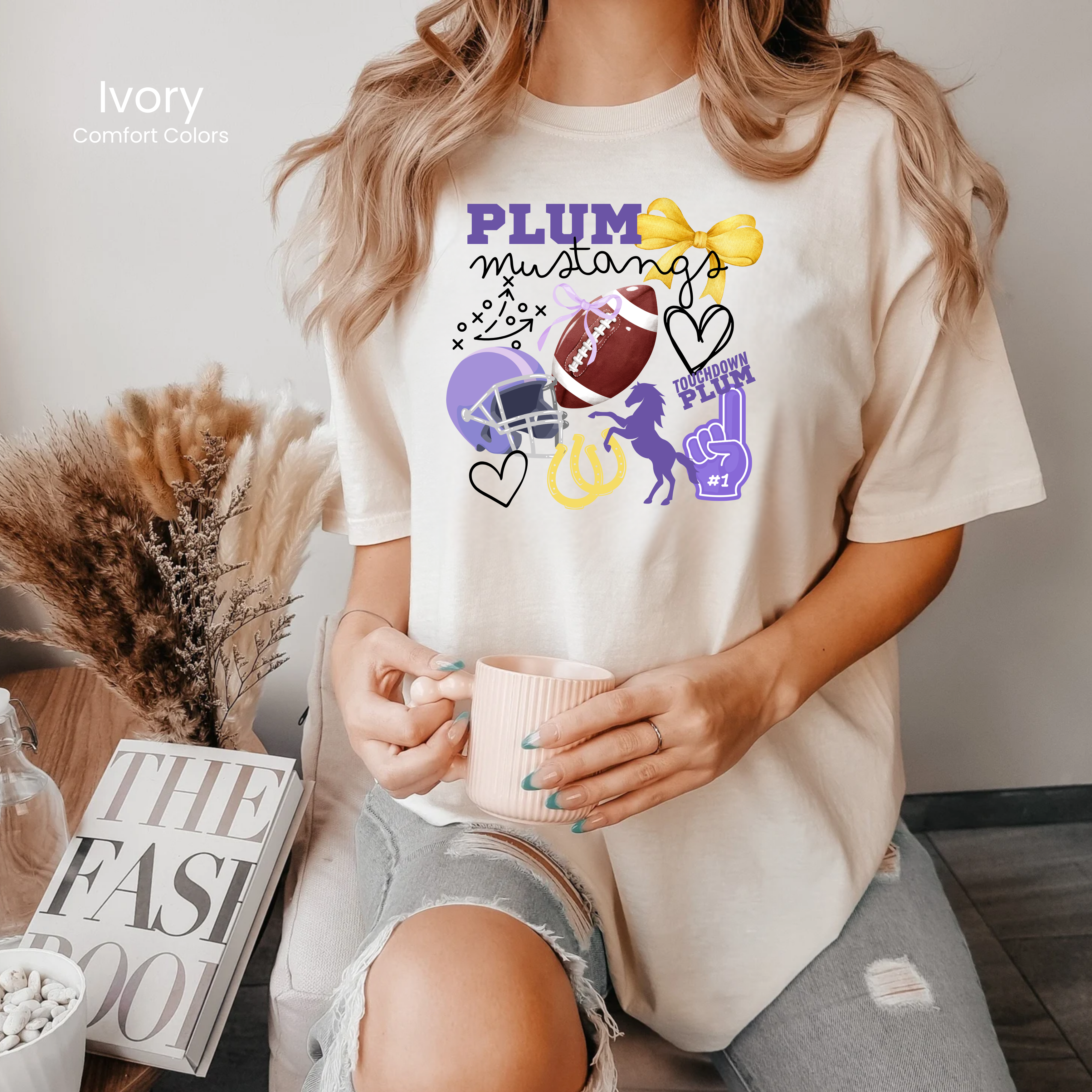 Comfort Colors Preppy Mustangs Football Tee