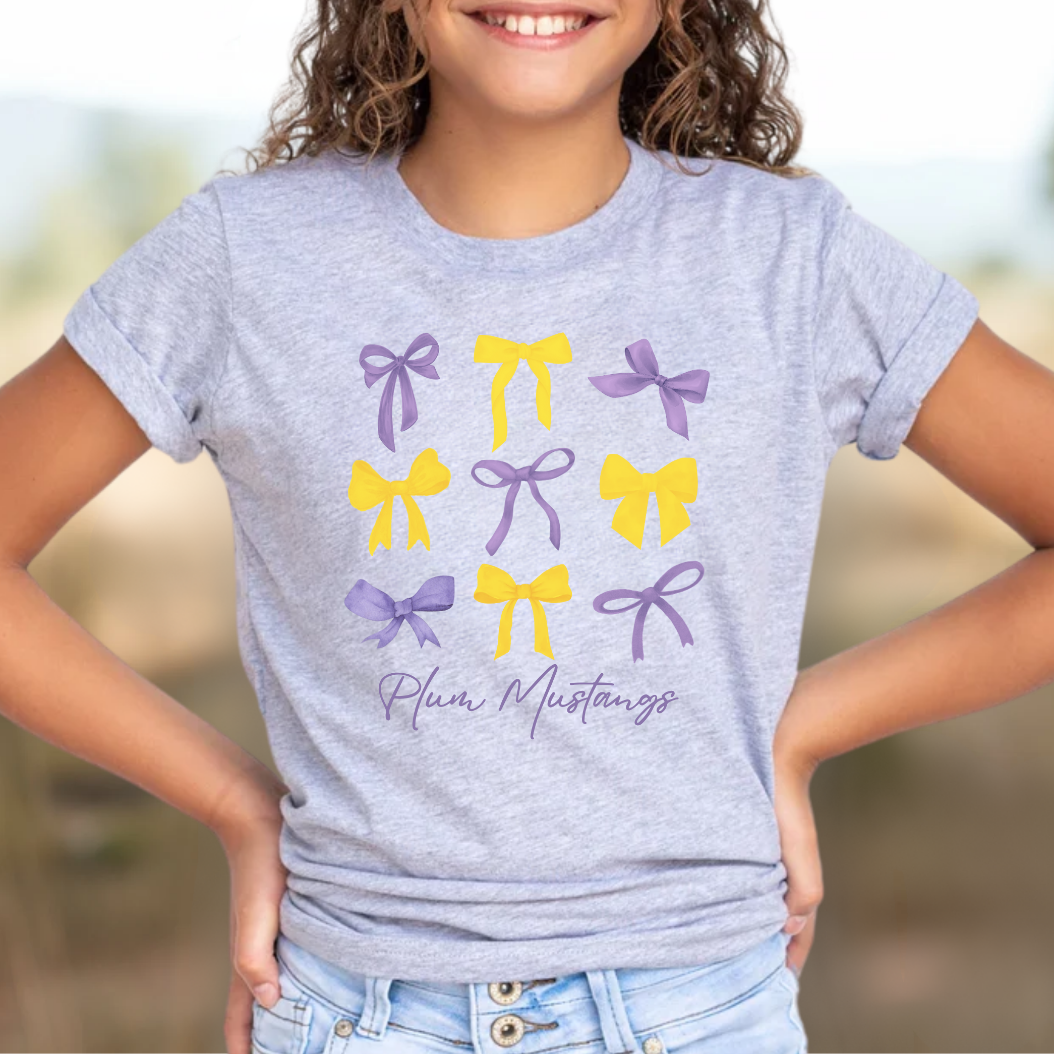 Youth Plum Mustang Bows Tee