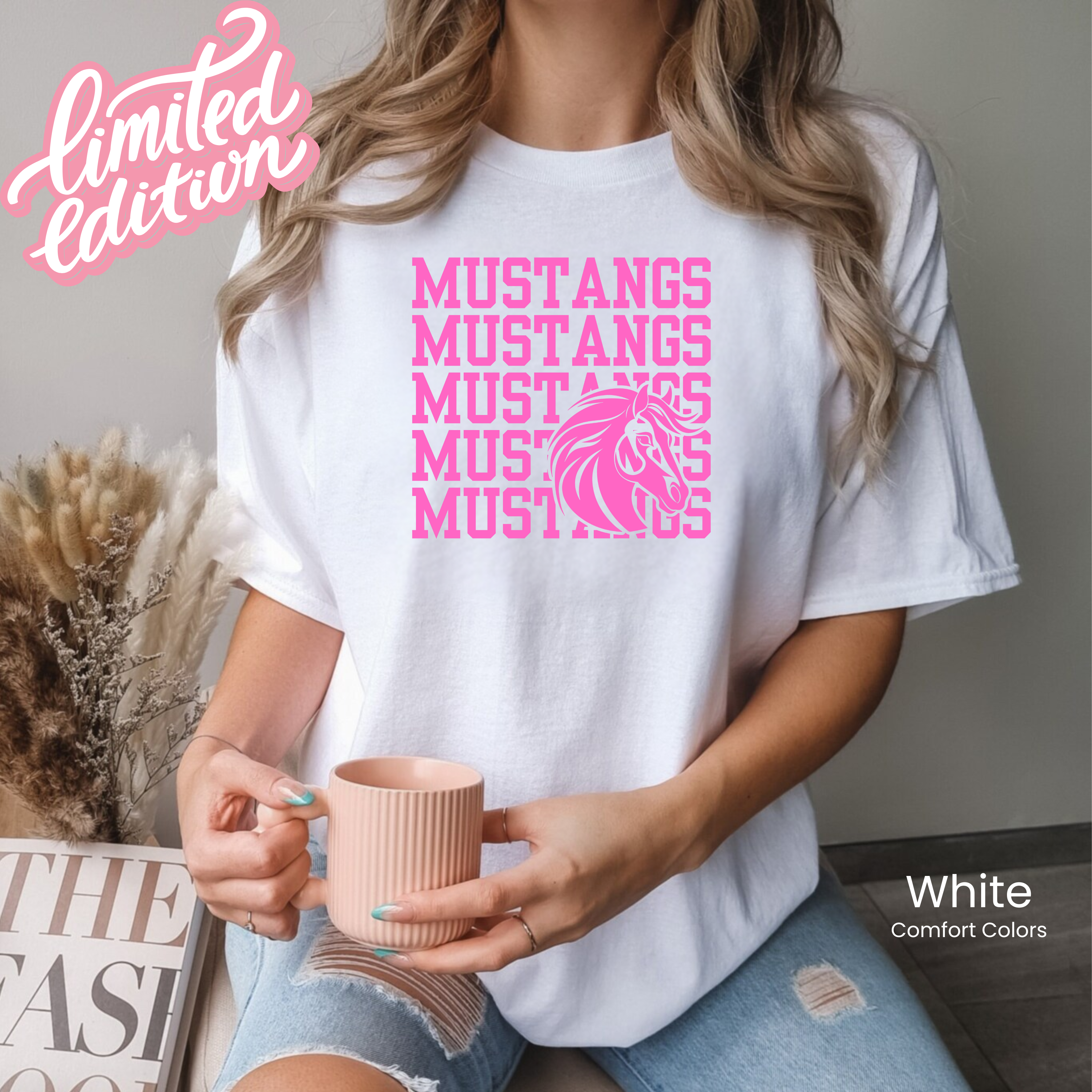 Comfort Colors PINK Mustangs On Repeat Tee