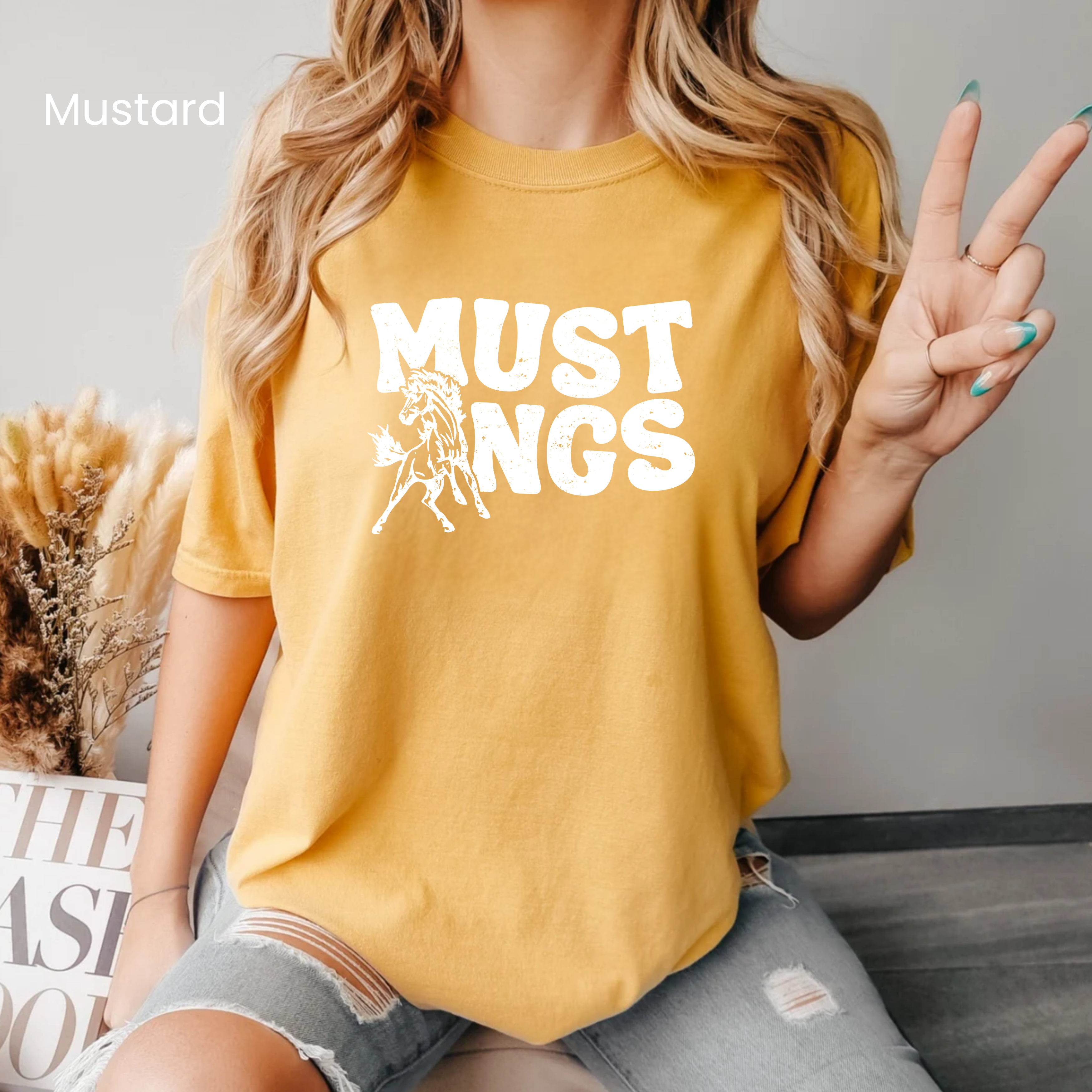 Comfort Colors White Groovy Mustangs Tee
