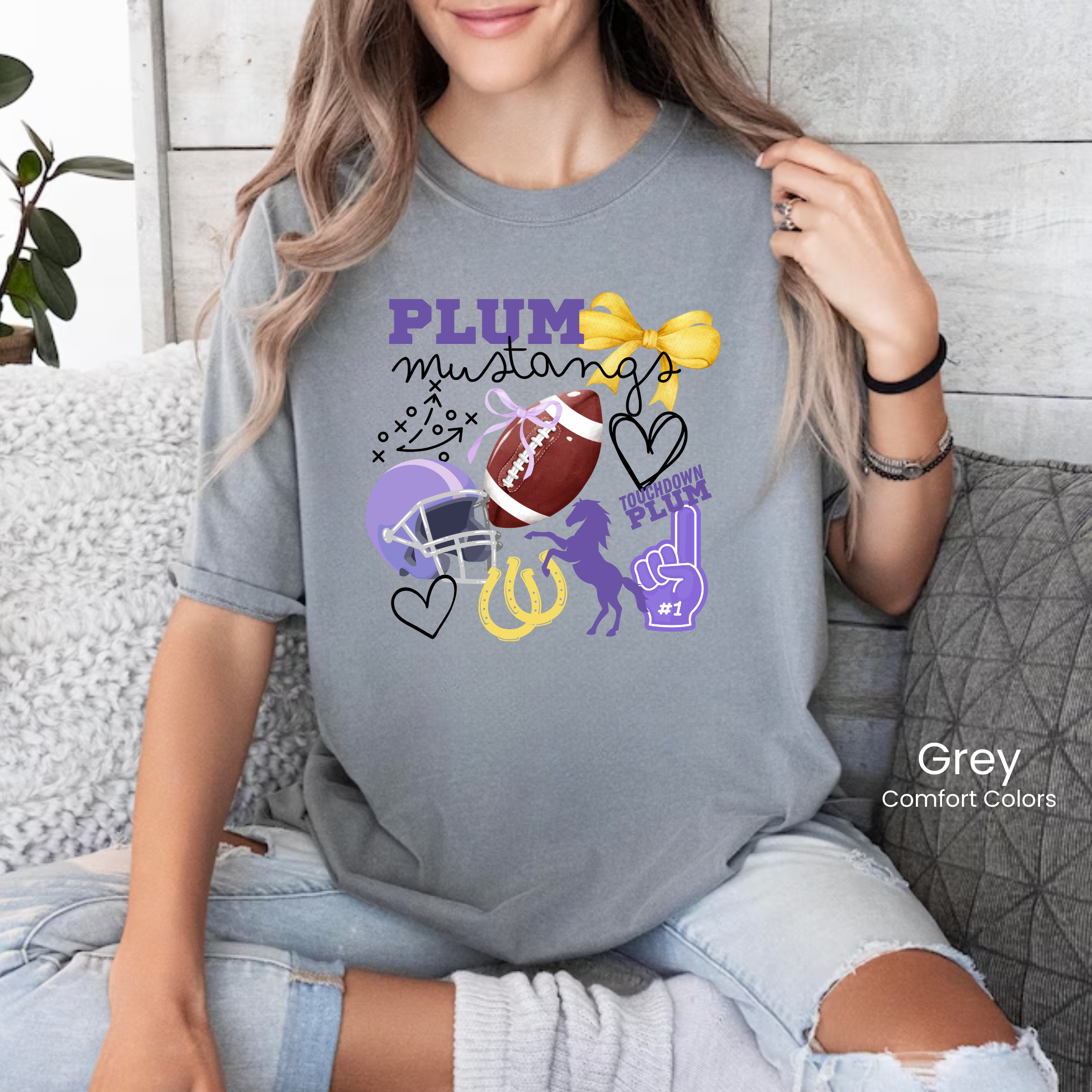 Comfort Colors Preppy Mustangs Football Tee