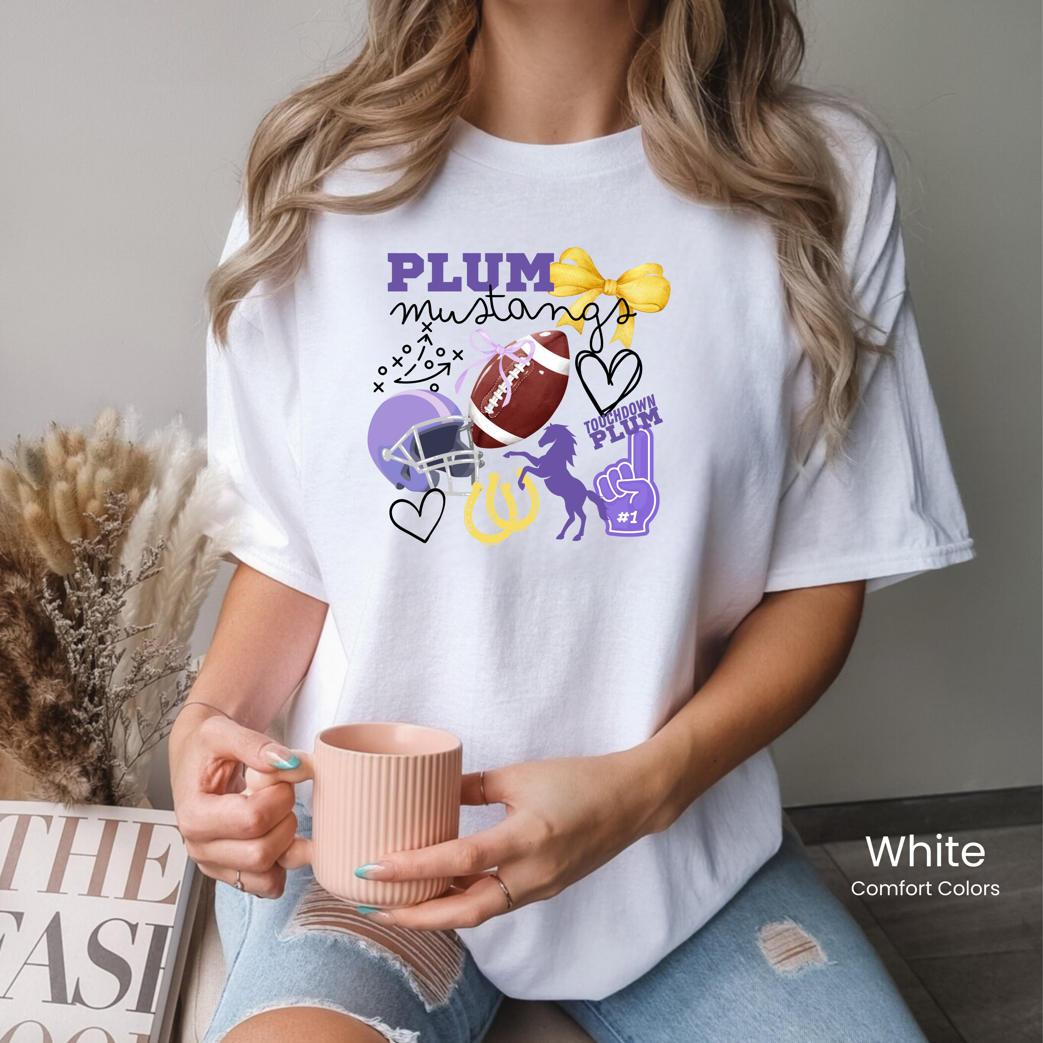 Comfort Colors Preppy Mustangs Football Tee